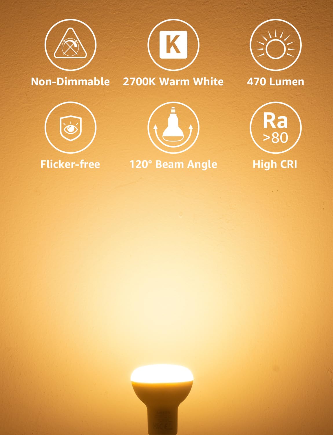 Lepro R50 E14 LED Light Bulb, Warm White 2700K, 4.9W=40W, 470LM, Pack of 3
