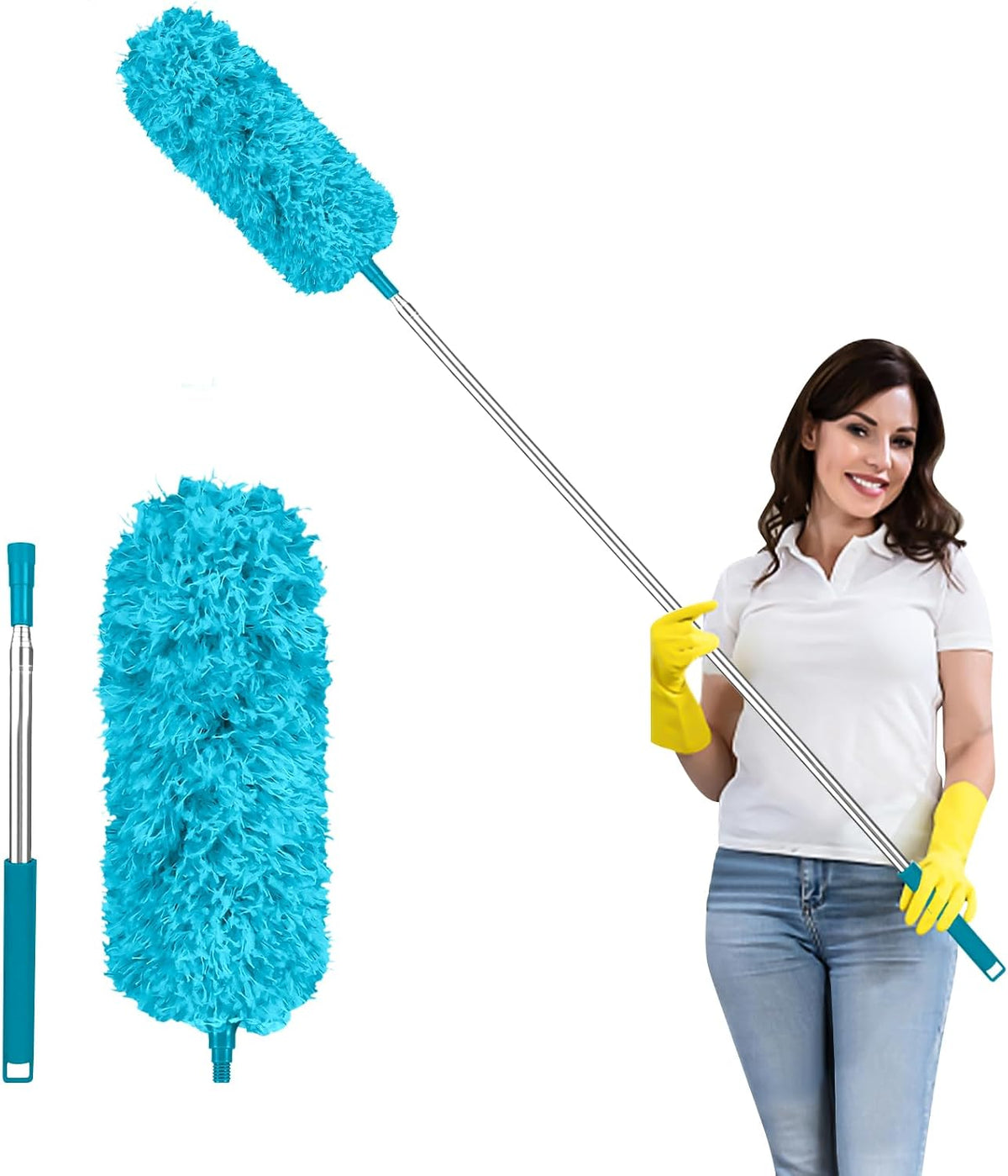 Fogray 2026 Upgraded 240cm Extendable Feather Duster with Soft Silicone Cap