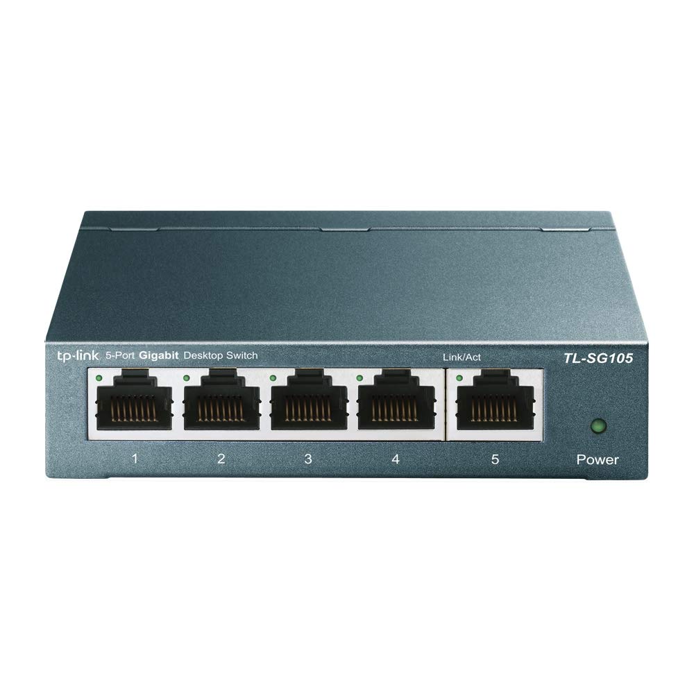 TP-Link TL-SG105S, 5 Port Gigabit Ethernet Network Switch, Ethernet Splitter, Hub, Desktop and Wall-Mounting, Sturdy Metal, Fanless, Plug and Play, Energy-Saving