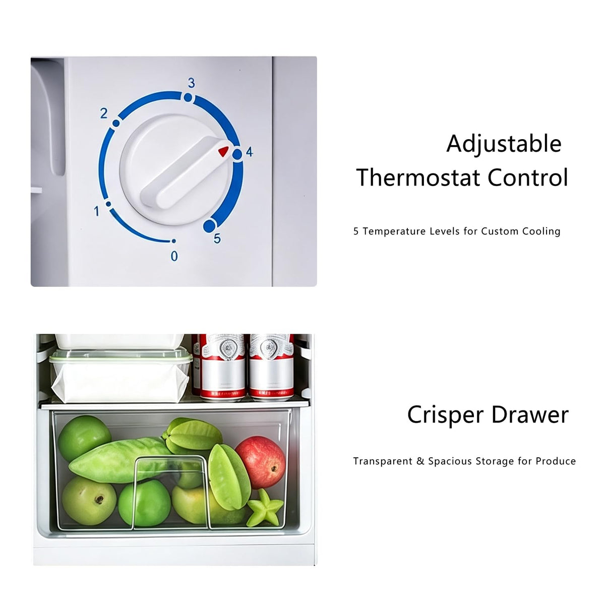 Retro Mini Fridge 85L, Compact Refrigerator, Under Counter Fridge, Direct Cooling, Super Quiet, Adjustable Racks, Metal Handle, Mechanical Control, Led Light
