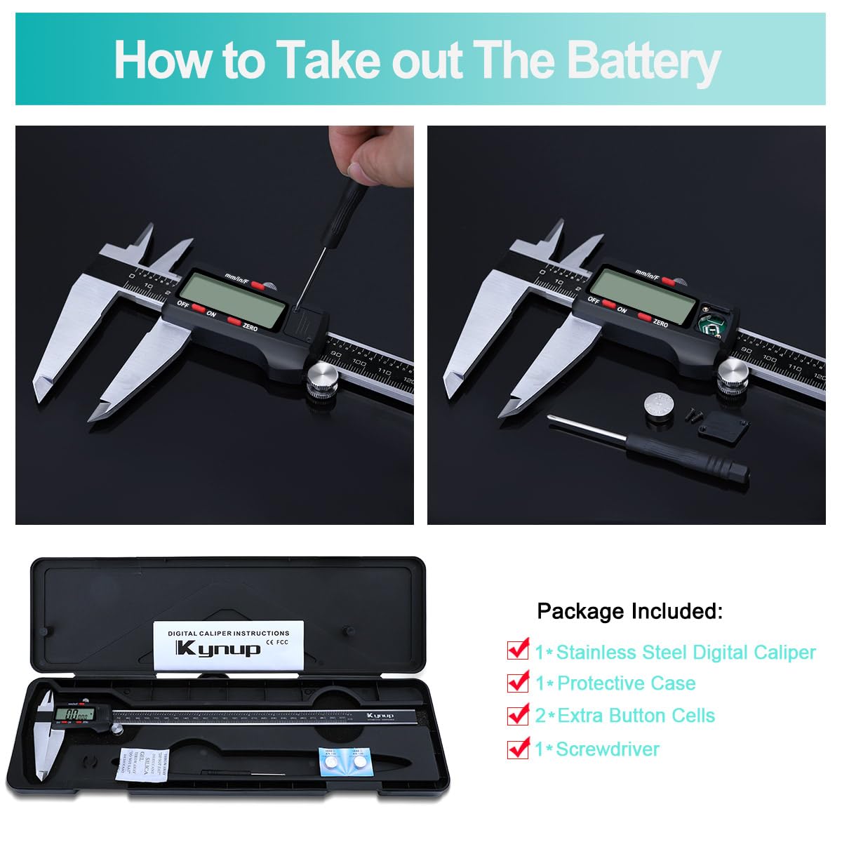 Kynup Digital Caliper 150mm, 6 inch Digital Vernier Caliper with LCD Screen