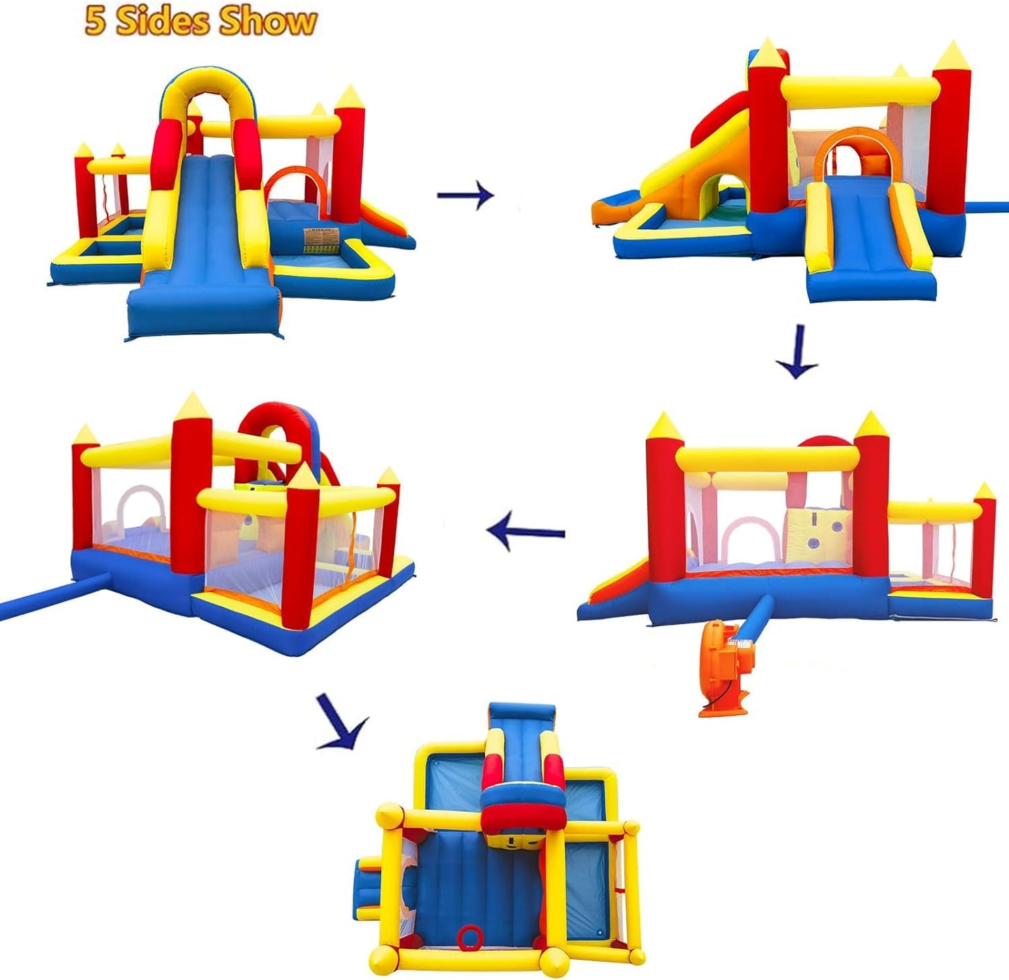 Baralir 7-in-1 Kids Inflatable Bouncy Castle with Blower — 371x351x188cm | Ages 3-10