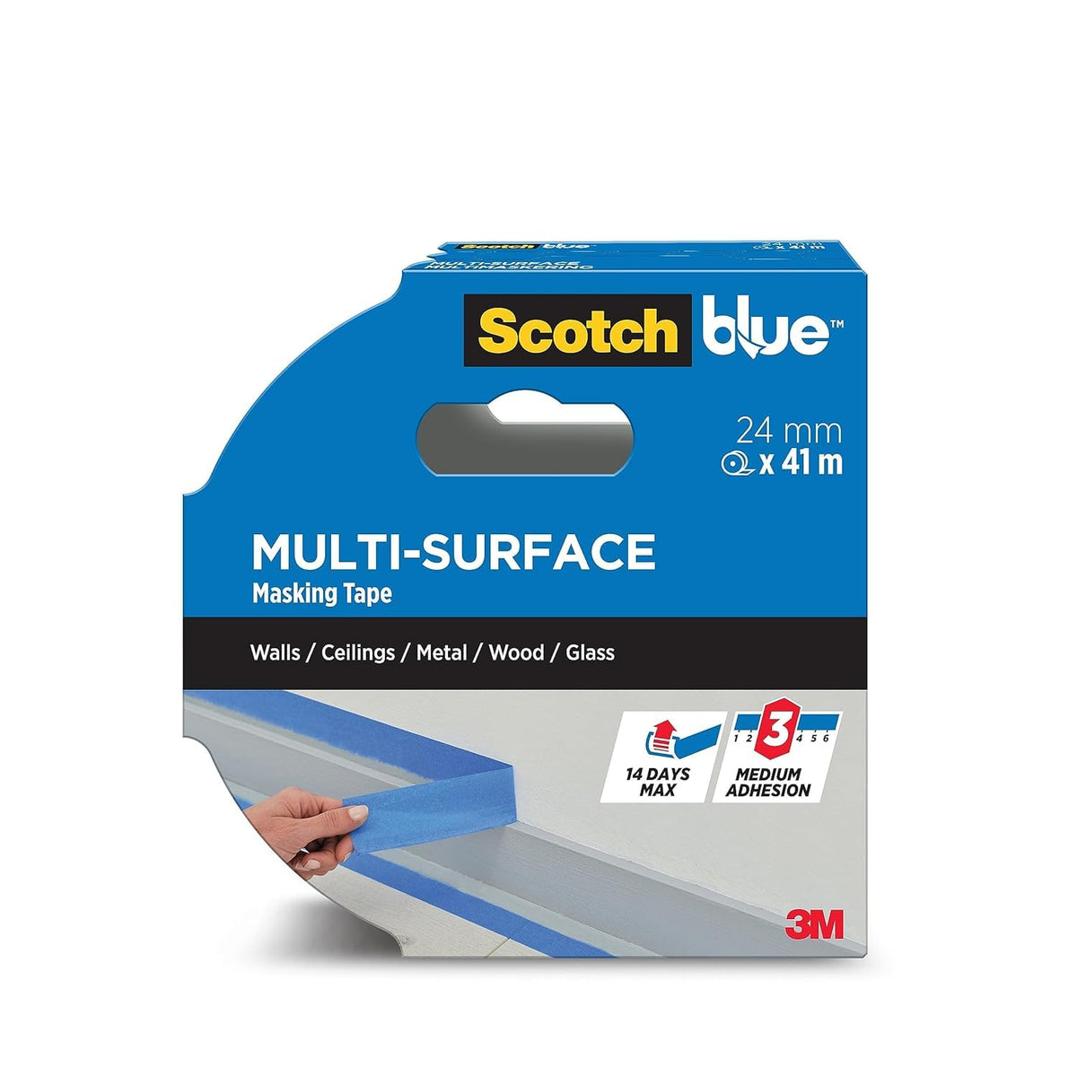 ScotchBlue Multi-Surface Premium Masking Tape, 24mm x 41m, 1 Roll/Pack - Scotch Adhesive Blue Painters Tape, For Painting and Decorating, Indoor & Outdoor, Sticks Well, 100% PEFC