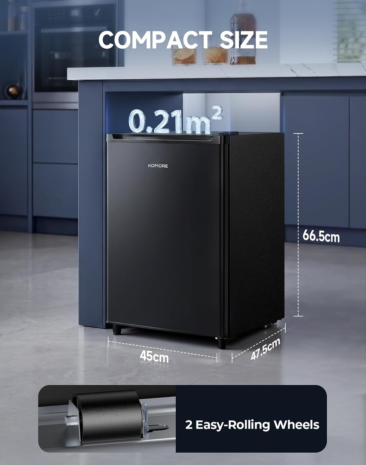 Small Freezer Freestanding Upright Freezer 46L, 3 Drawers, Black