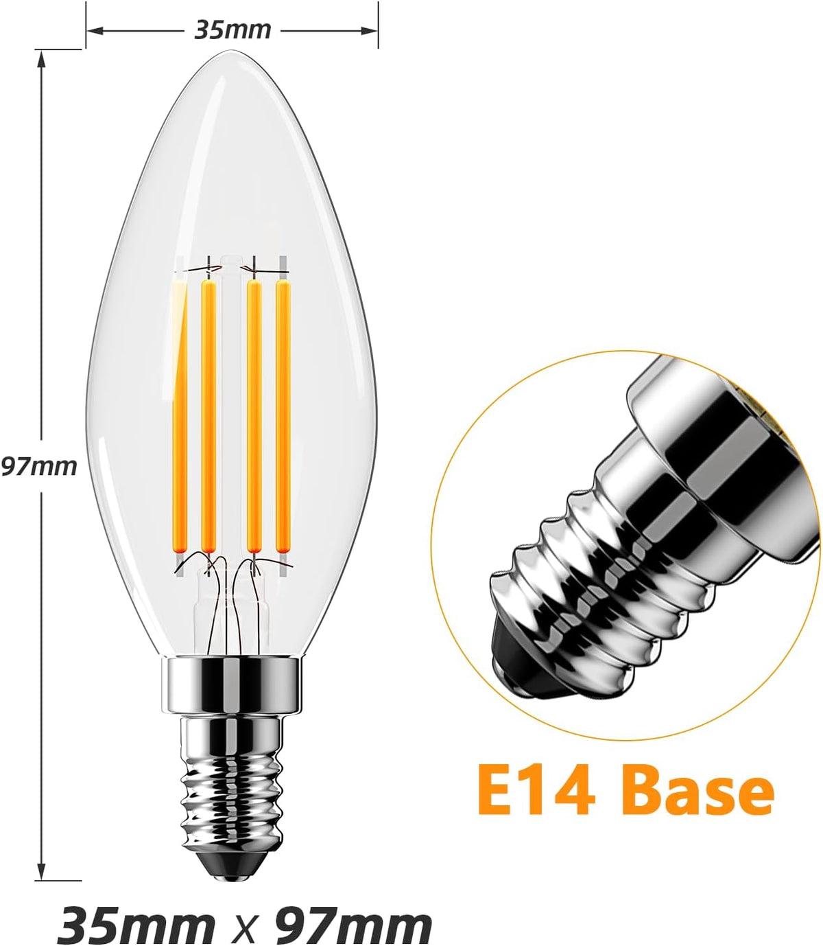 Vanke E14 LED Light Bulb, 4W (40W Equivalent), Warm White 2700K, 4-Pack