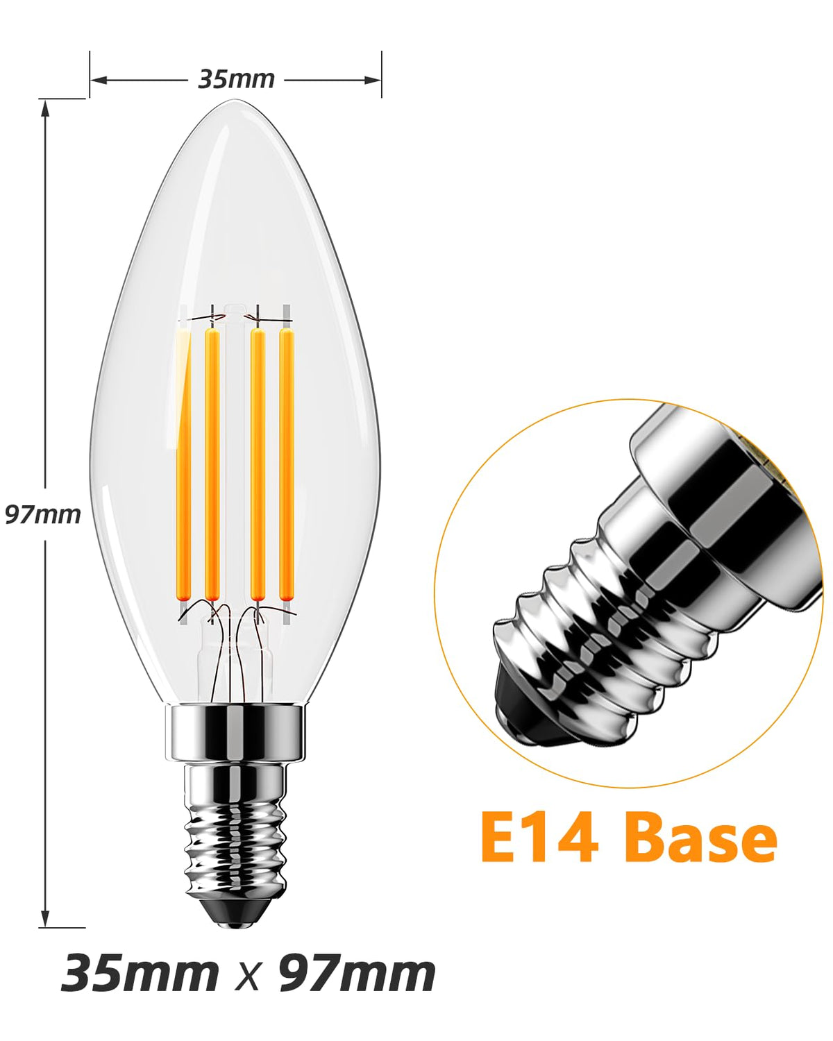 Vanke E14 LED Light Bulb, 4W (40W Equivalent), Warm White 2700K, 4-Pack