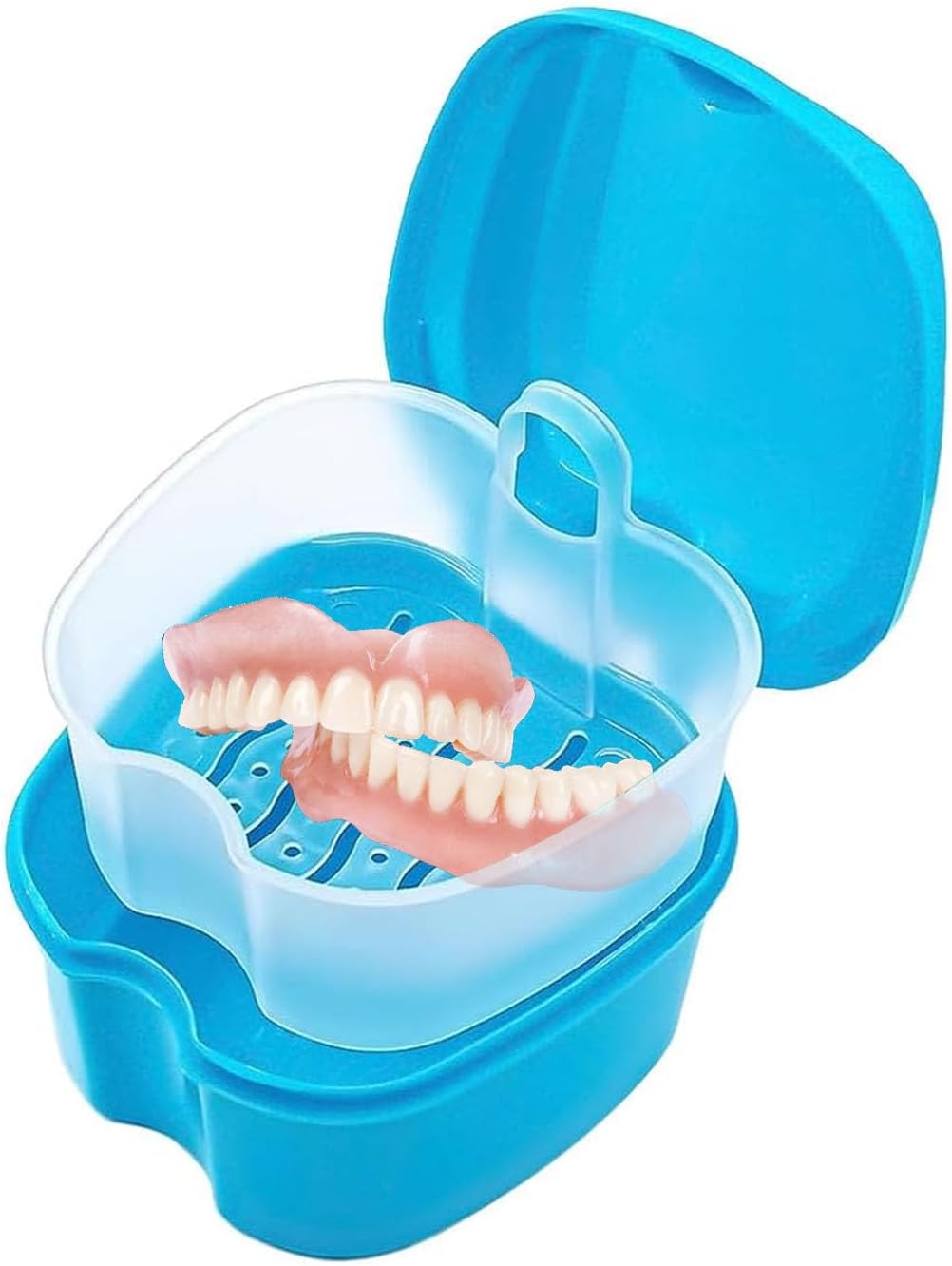 chenqi Retainer Cup Holder Mouthguard Cleaning Case with Strainer Basket, Denture Bath Box Storage Cup Holder for Travel Cleaning