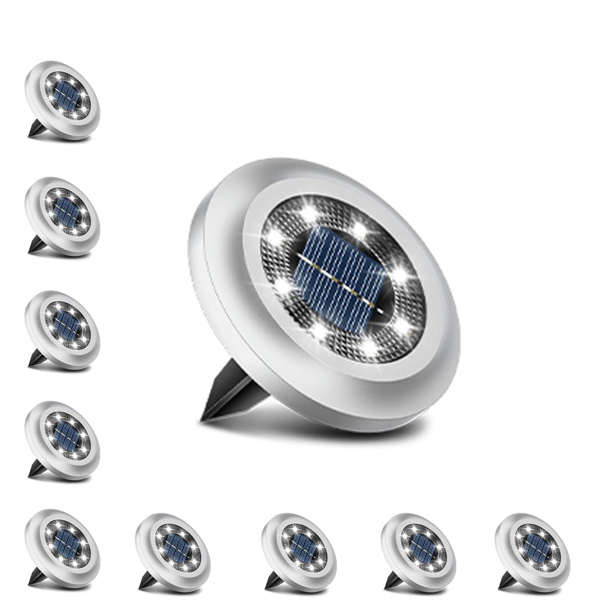 Torchtree Solar Lights Outdoor Garden,600mAh Solar Ground Lights, 8 LED Solar Disk Lights for Garden Lawn Pathway Yard Landscape Walkway（8 Pack Bright White） ﻿