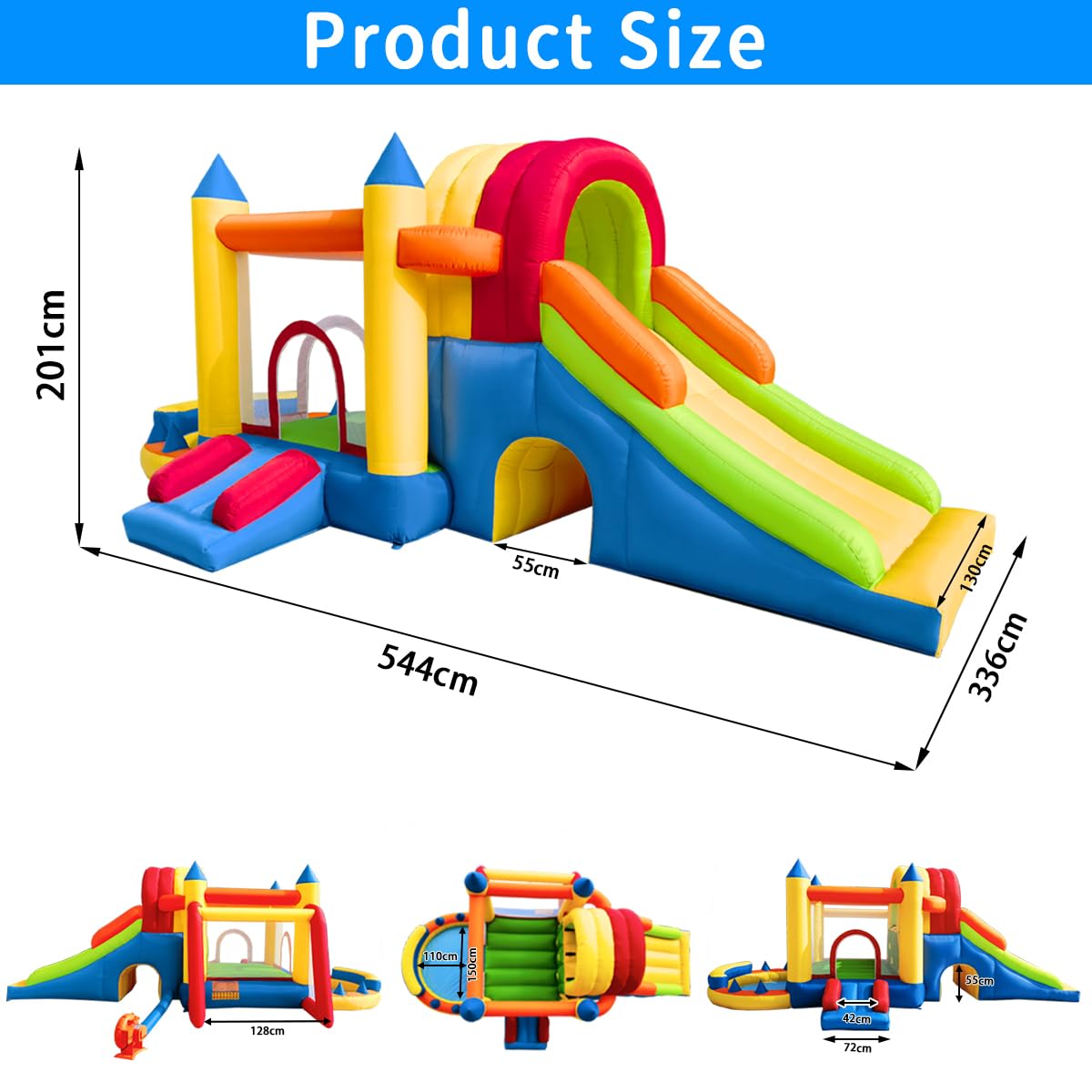 Baralir 7-in-1 Kids Inflatable Bouncy Castle with Blower — 371x351x188cm | Ages 3-10