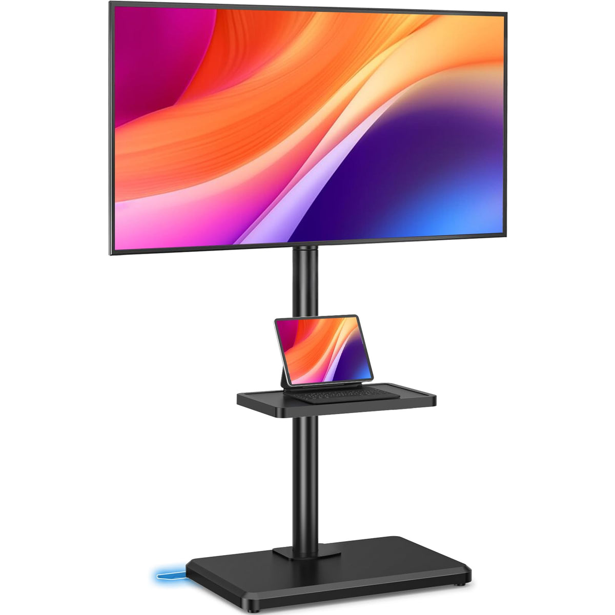 Floor TV Stand with Mount for 26-55 inch TVs up to 35 kg, Height Adjustable Swivel Tilt TV Stand with Wood Base & Shelf, Saving Space Design for Bedroom, Living Room and Corner, White