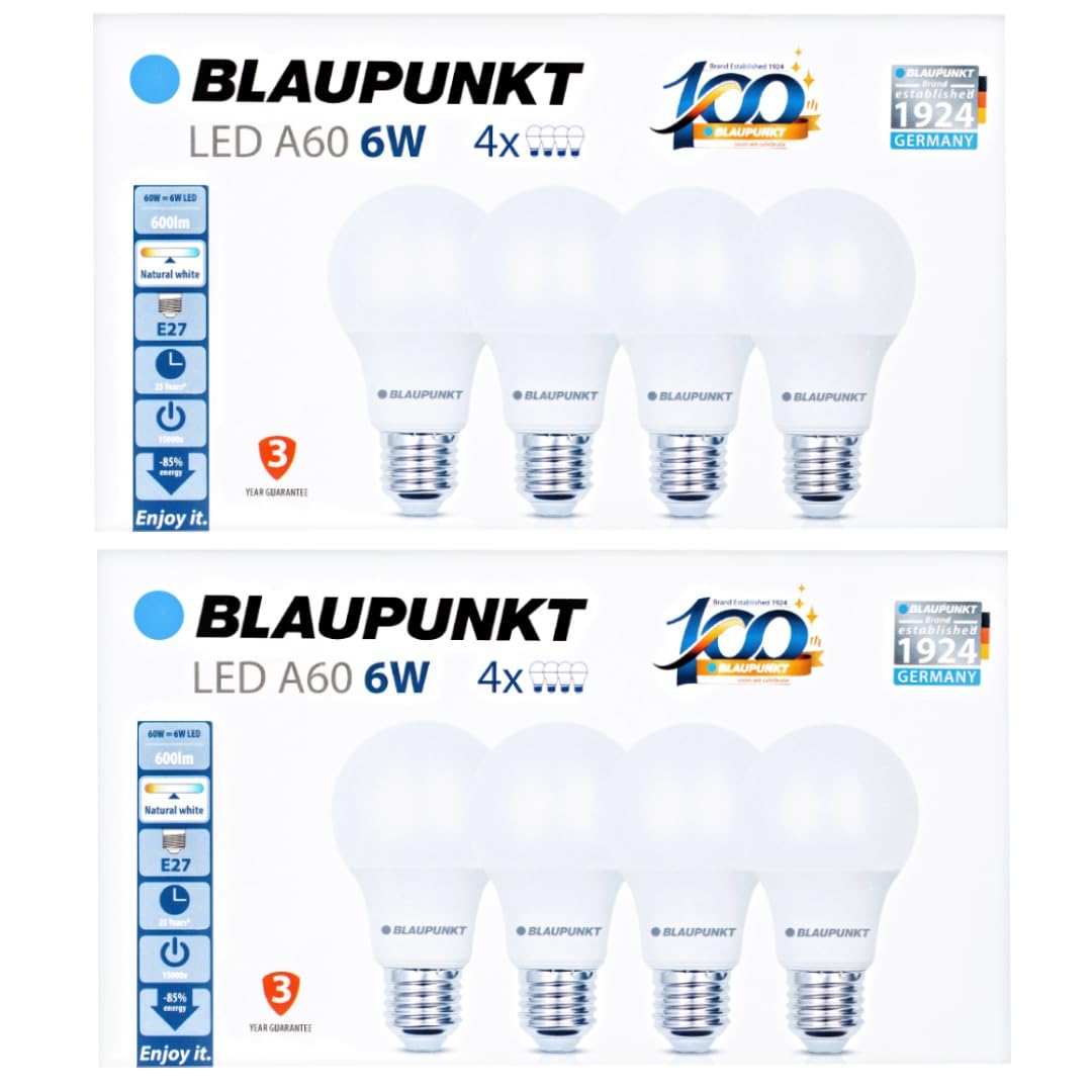 BLAUPUNKT E27 Classic Bulb A60 6W 600 Lumen 4000K Neutral White, 6-Pack