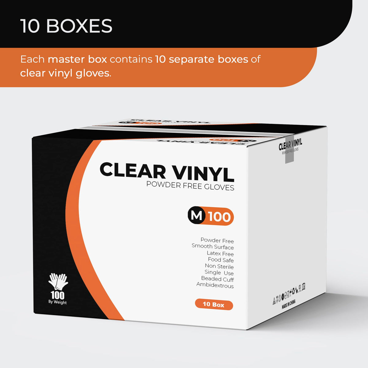 Clear Vinyl Gloves, 100 Count, Clear Disposable Gloves (100, Medium)