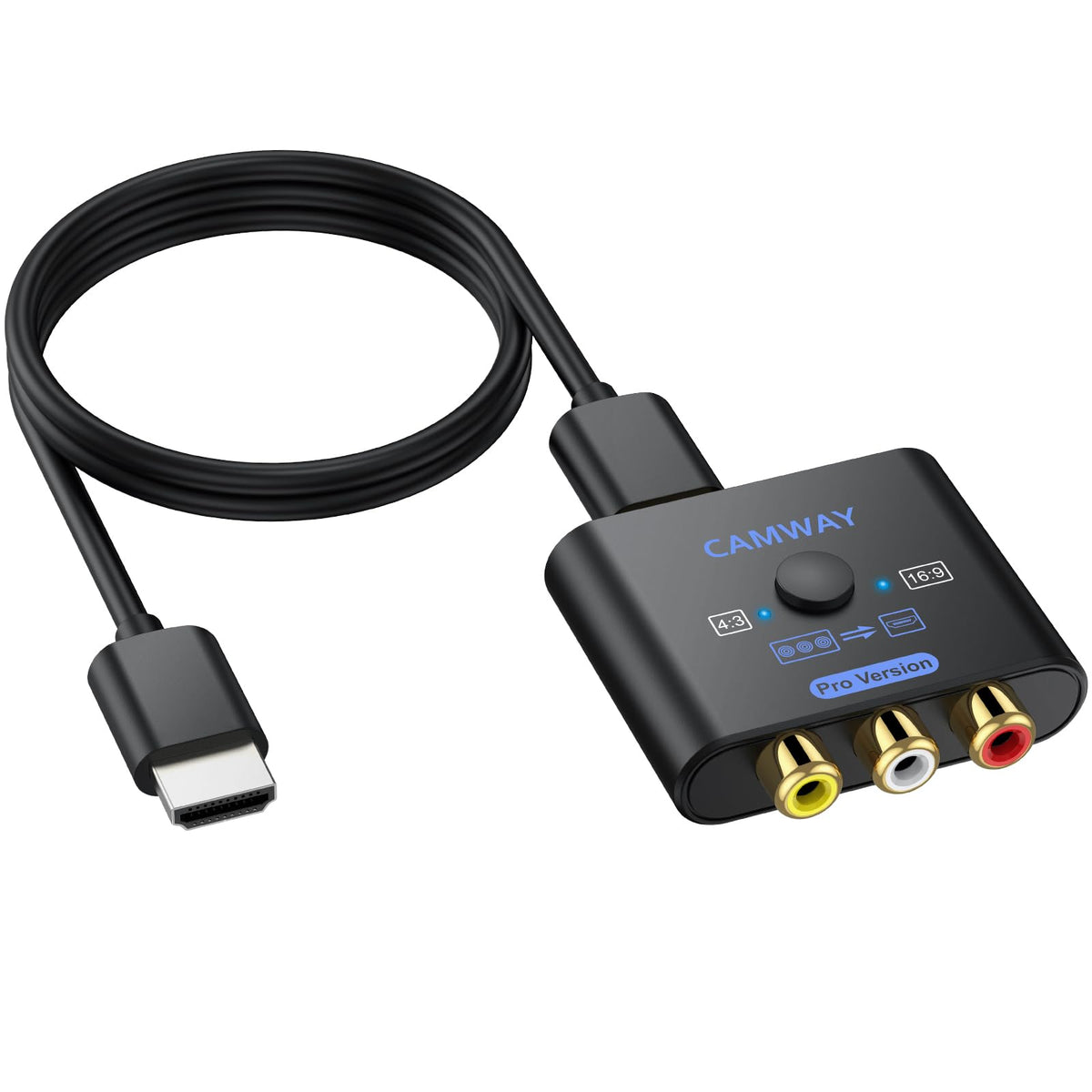 CAMWAY RCA to HDMI Converter, 1080P AV Adapter, 4:3/16:9, No HDMI Cable