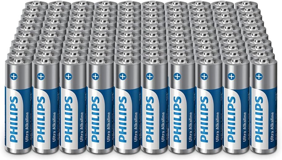 Philips Ultra AA Alkaline Batteries - Bulk Pack for High-Usage Devices and Offices, Pack of 100