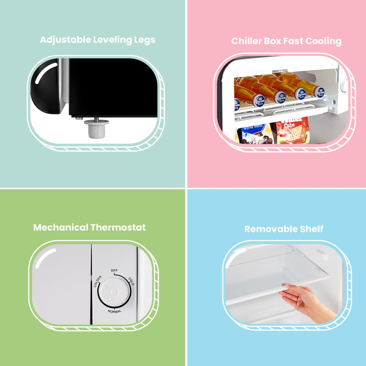 COMFEE' 88L Under Counter Fridge, Cooler Box, Removable Handle, Black