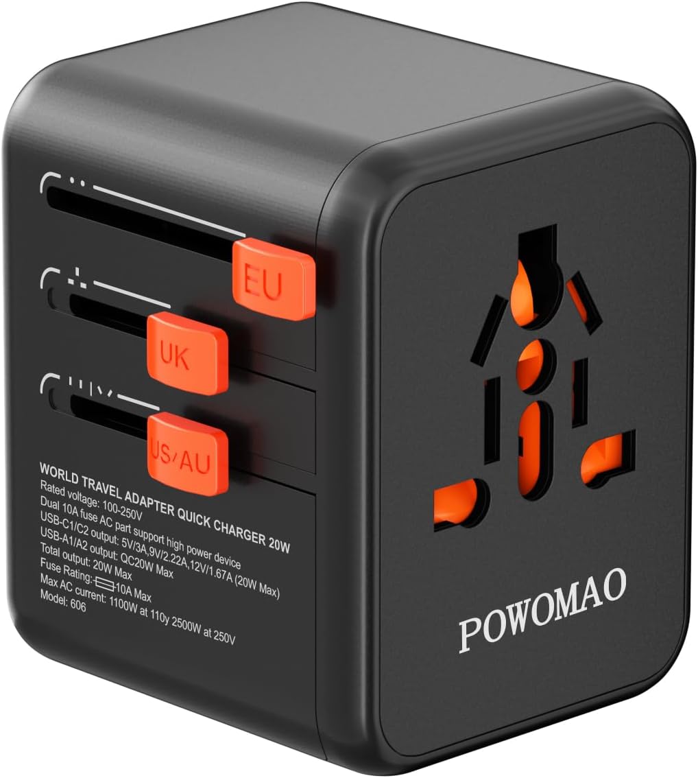 Universal Travel Adapter Worldwide with 2 USB C and 2 USB A Ports