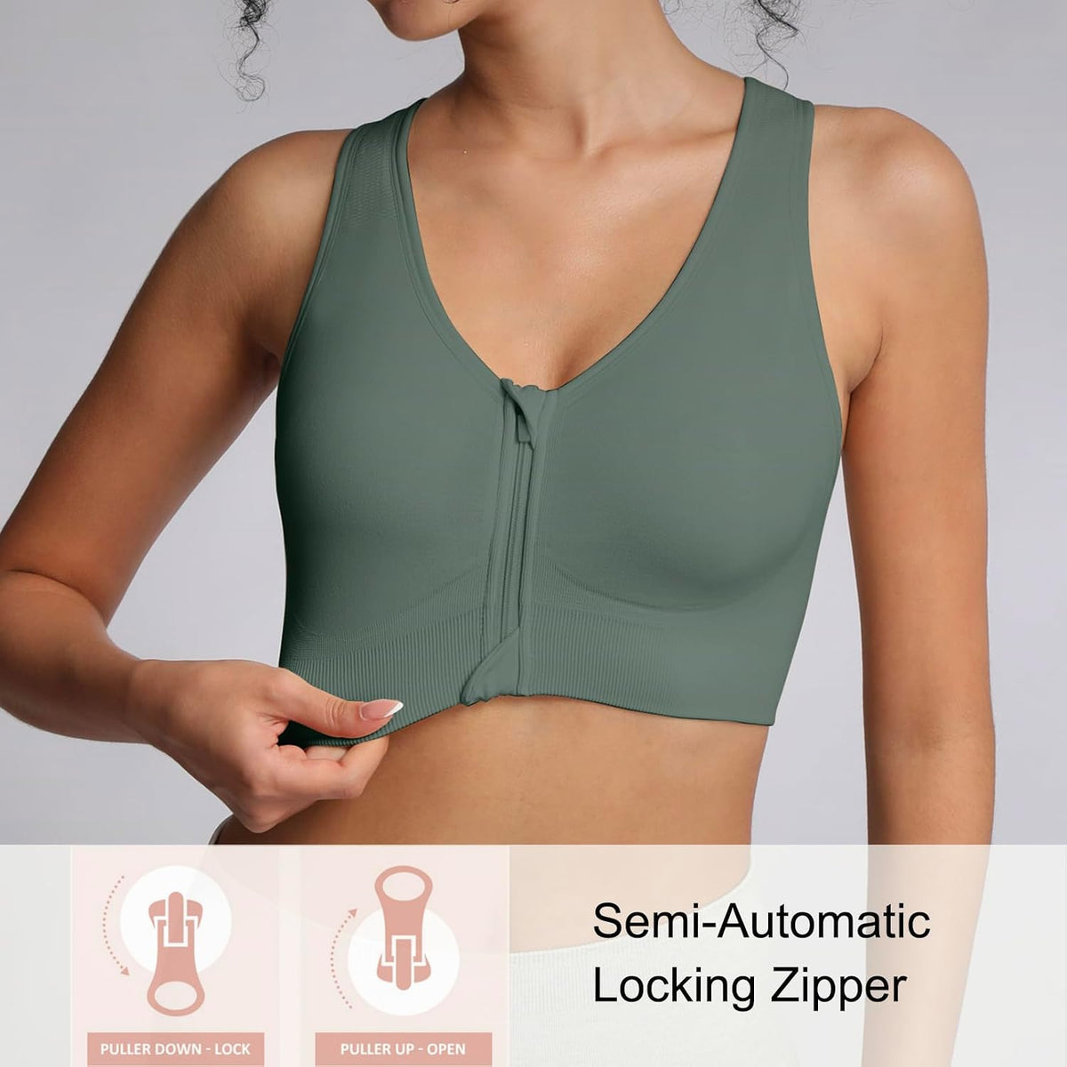 Lemef Front Zipper Sports Bras High Impack Post Op Compression Bras for Women Post Surgery Wireless Racerback Yoga Bra