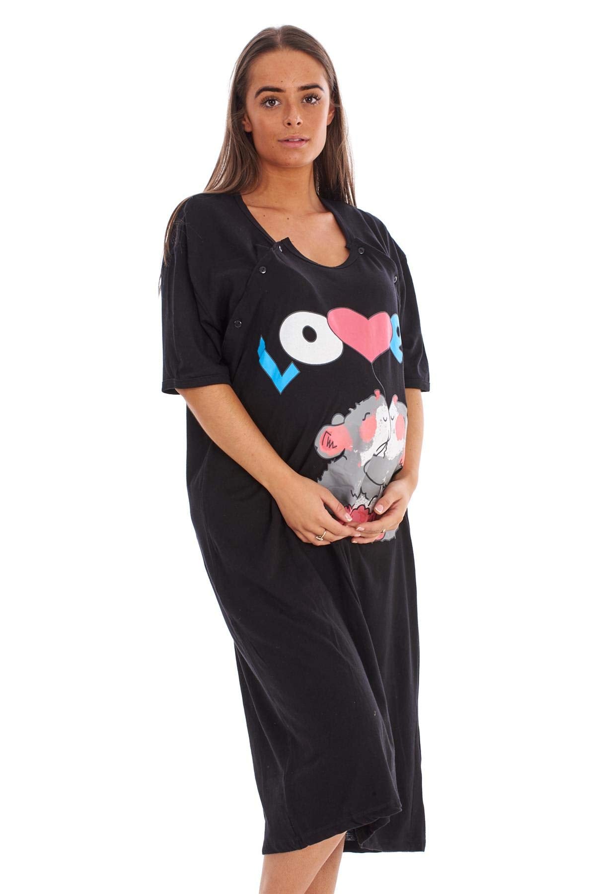 Malay Ladies Maternity Nursing Nightdress 100% Cotton Motif Print Breast Buttons Labor