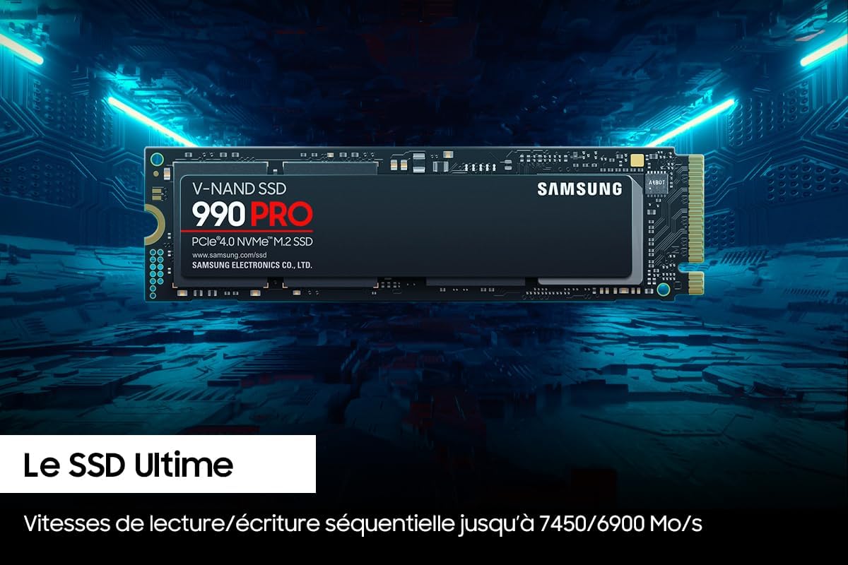 Samsung 990 PRO 1TB PCIe 4.0 (up to 7450 MB/s) NVMe M.2 (2280) Internal Solid State Drive (SSD) (MZ-V9P1T0BW)