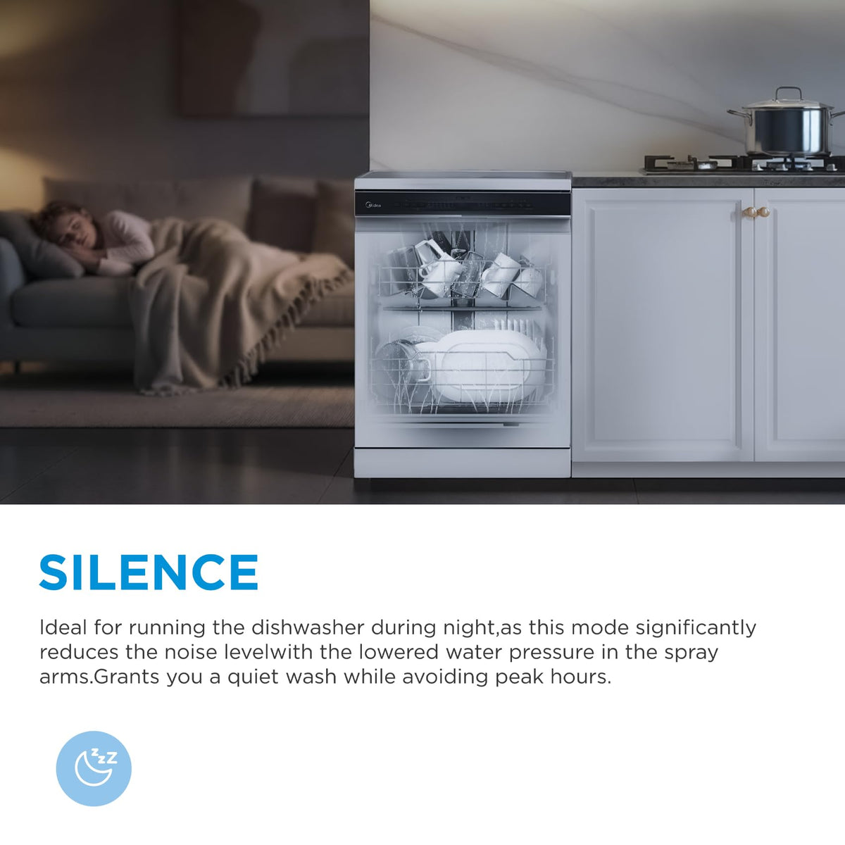 Midea 60cm Freestanding Dishwasher, 14 Settings, Stainless Steel