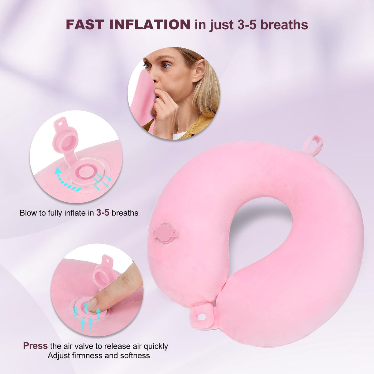 Cirorld Inflatable Travel Pillow, Blow up Neck Pillow for Travel, Lightweight Inflatable Travel Pillow for Airplane with Eye Mask and Earplugs—Travel Essentials for Flying, Grey
