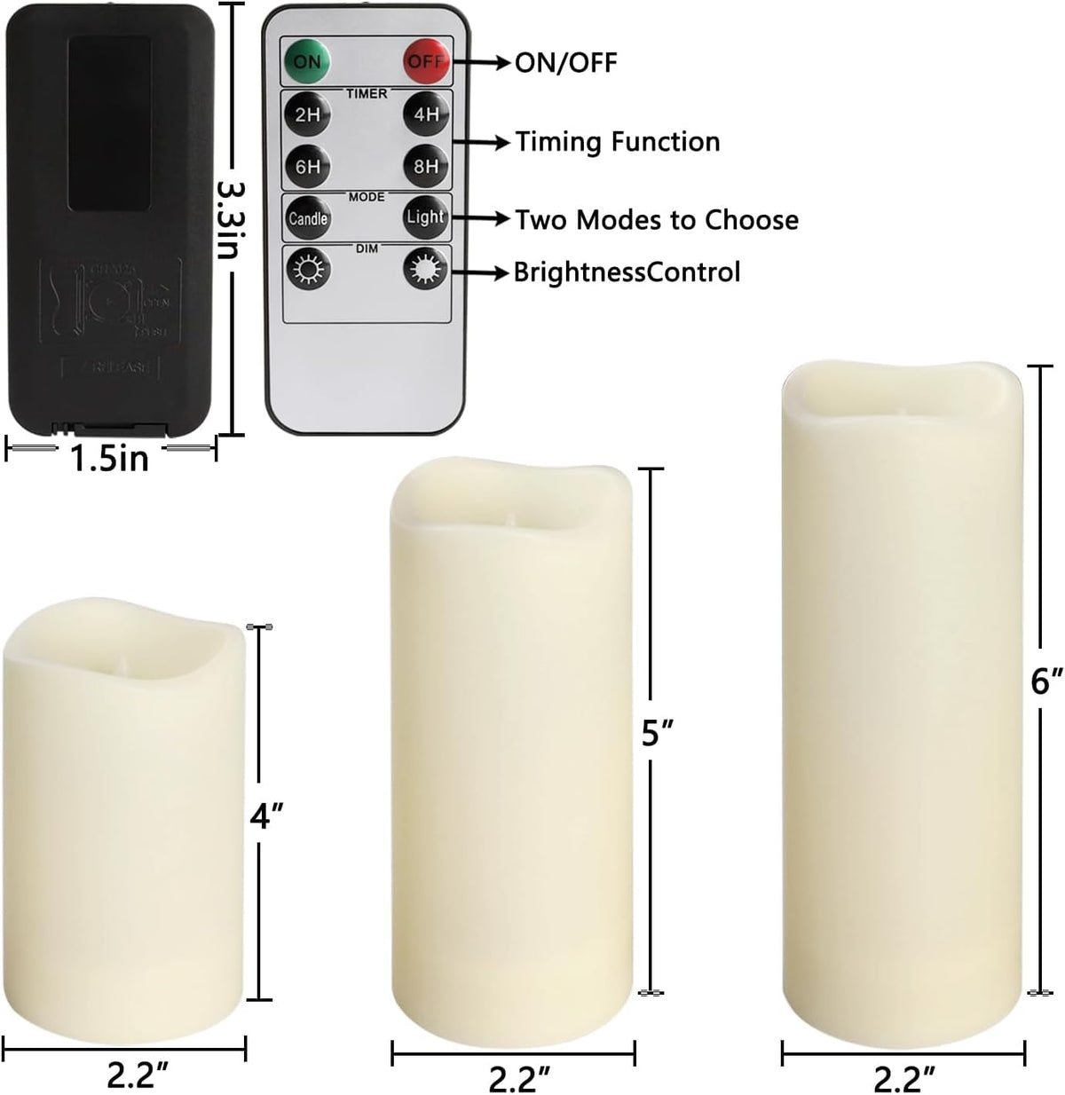 LIVEN Flickering Flameless Candles Battery Operated with Remote,Led Pillar Candles with Realistic Moving Wick Candles for Halloween,Christmas,Home Decor Pack of 12 (D2.2 xH 5" 6" 7")(White)