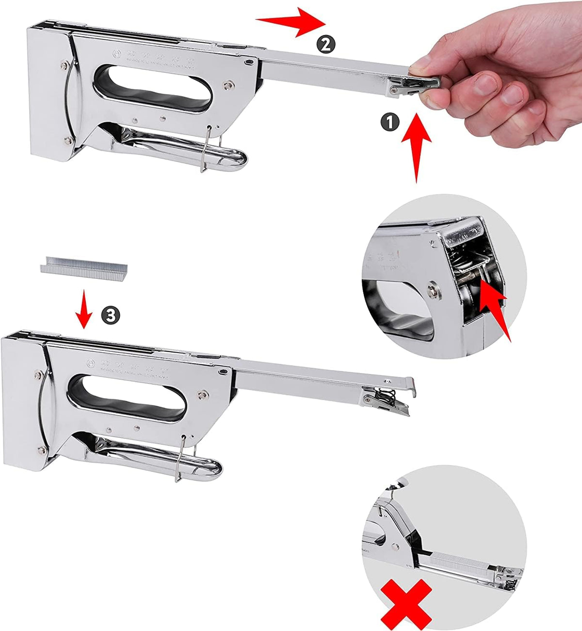 Amazon Basics Heavy Duty Stapler Gun with 1000 Staples, for Upholstery, Home Repairs, Carpentry and other Professional Projects, Silver