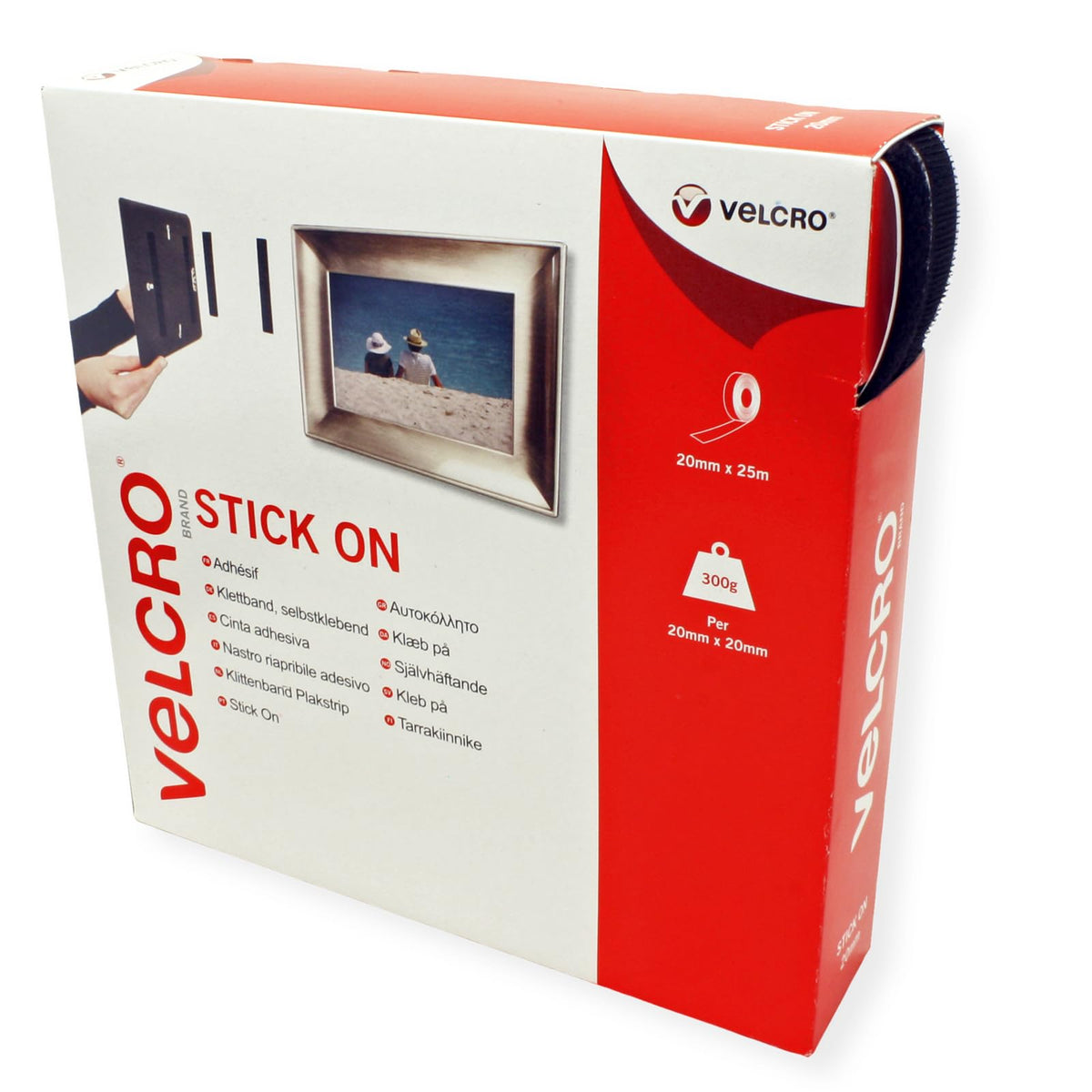 VELCRO® Brand | Stick On Tape | Cut-to-Length Strong Hook & Loop Self Adhesive Sticky Tape Perfect for Room Décor & Home, Office, Garage Use | Black | 20mm x 1m