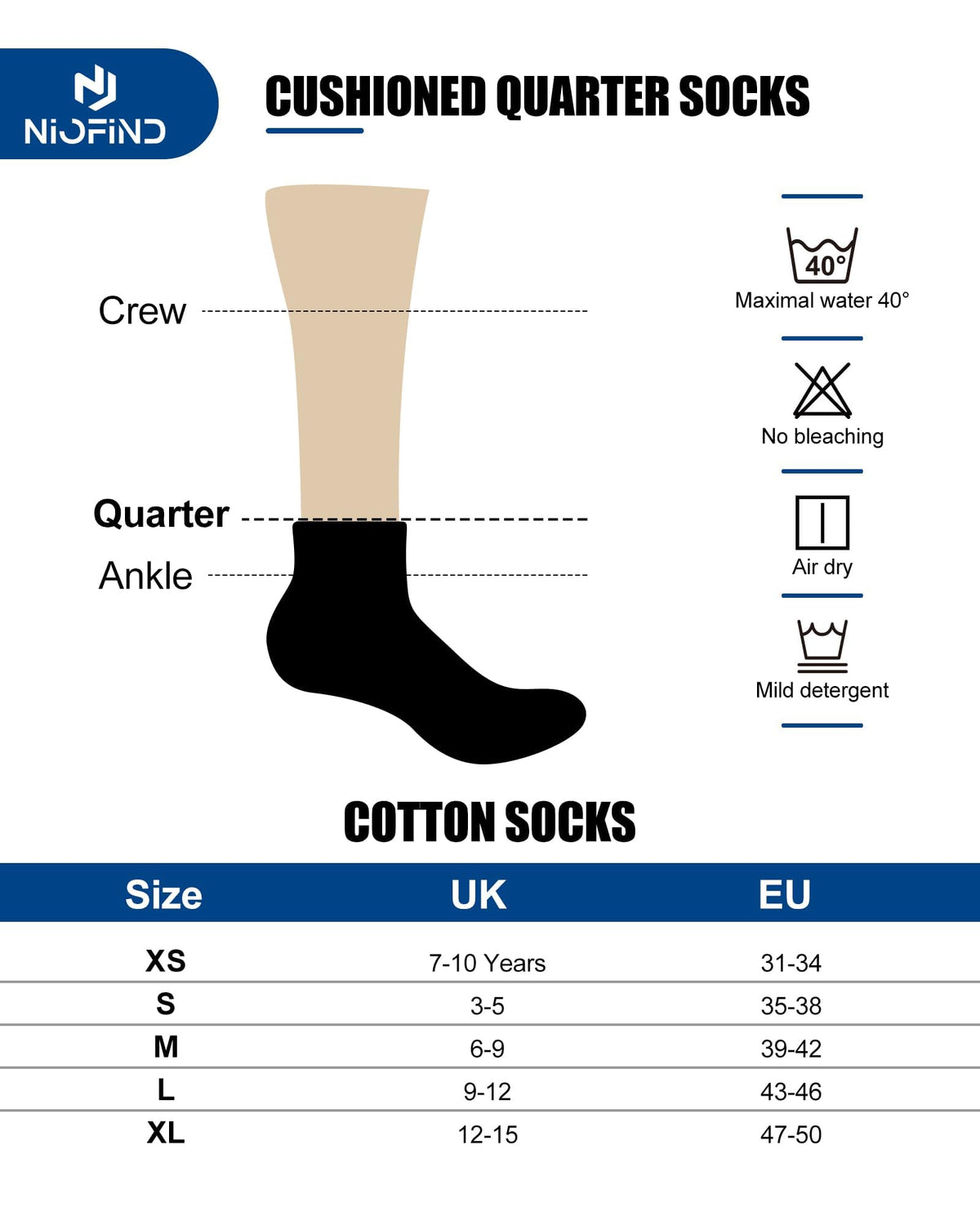 Niofind Quarter Sports Socks for Men & Women, Cotton and Cushioned