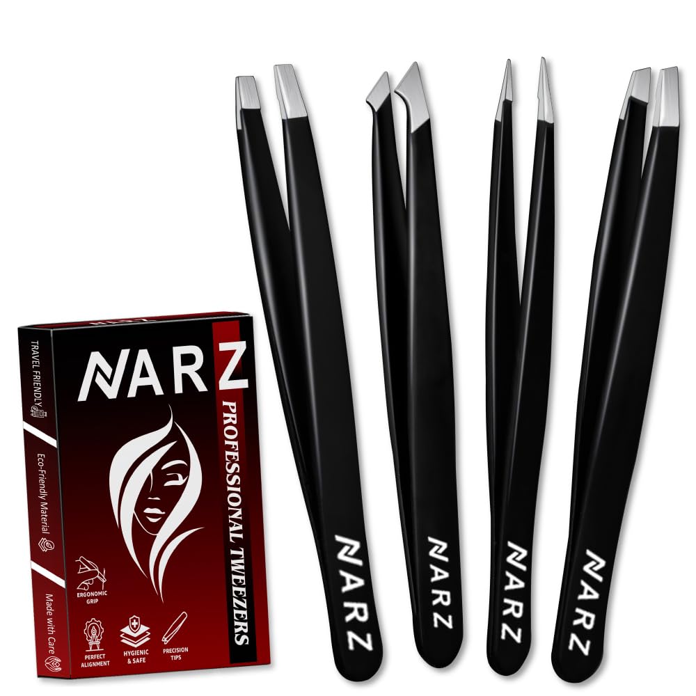 NARZ 1 Piece Professional Tweezer for Facial Hair Women & Men Stainless Steel Precision Tweezers for Ingrown Hair Tweezers for Men & Women (Shiny Black)