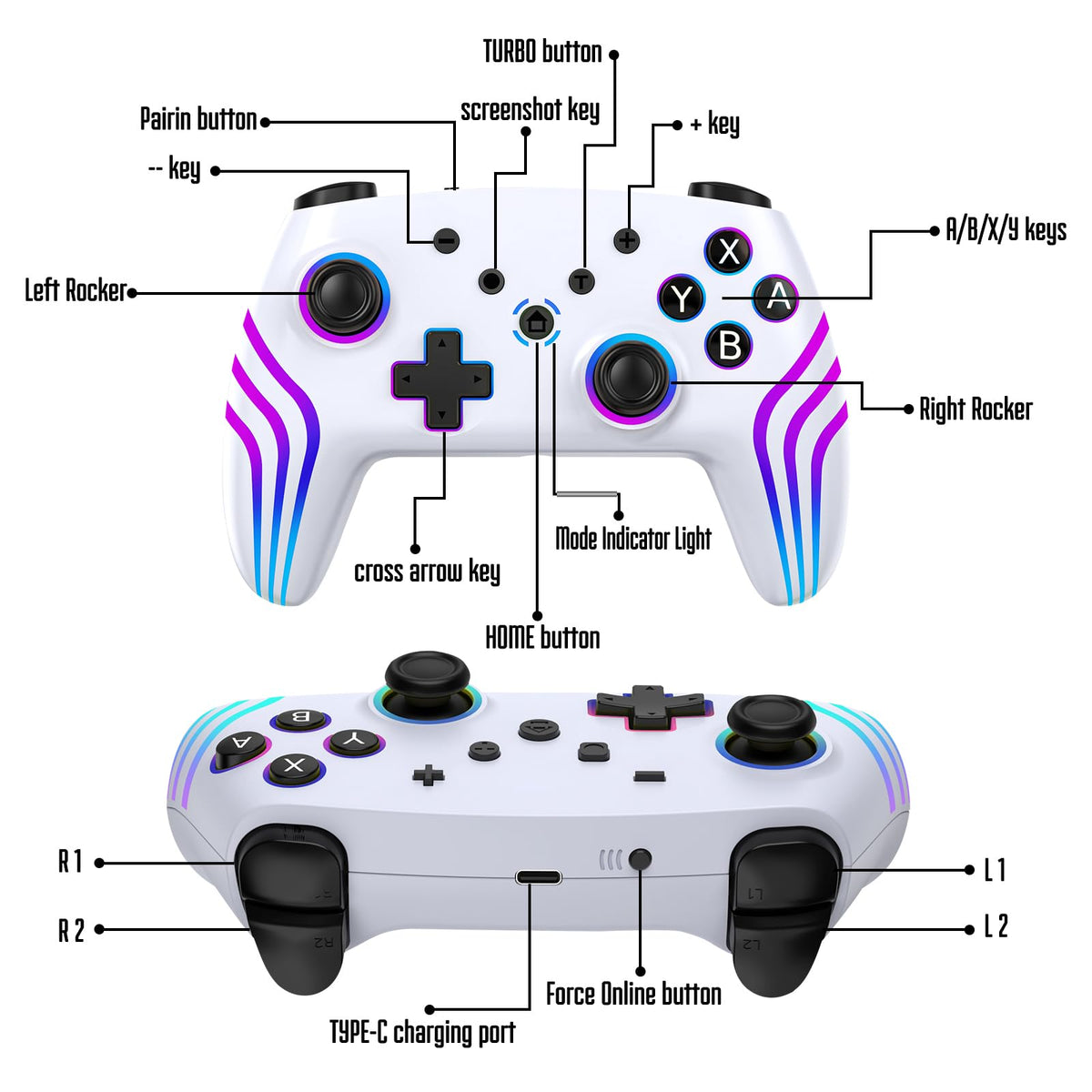 MYSTILUCK Wireless Pro Controller for Switch, Switch 2, Lite, OLED, PC