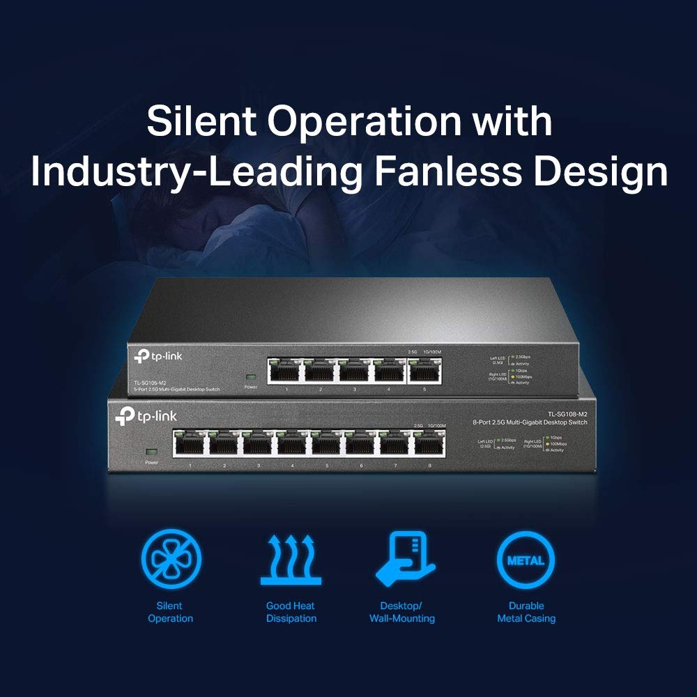 TP-Link TL-SG105S, 5 Port Gigabit Ethernet Network Switch, Ethernet Splitter, Hub, Desktop and Wall-Mounting, Sturdy Metal, Fanless, Plug and Play, Energy-Saving