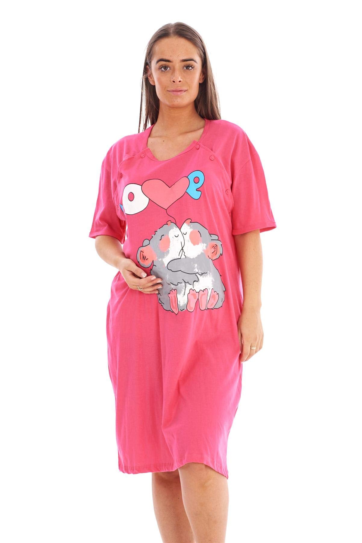 Malay Ladies Maternity Nursing Nightdress 100% Cotton Motif Print Breast Buttons Labor