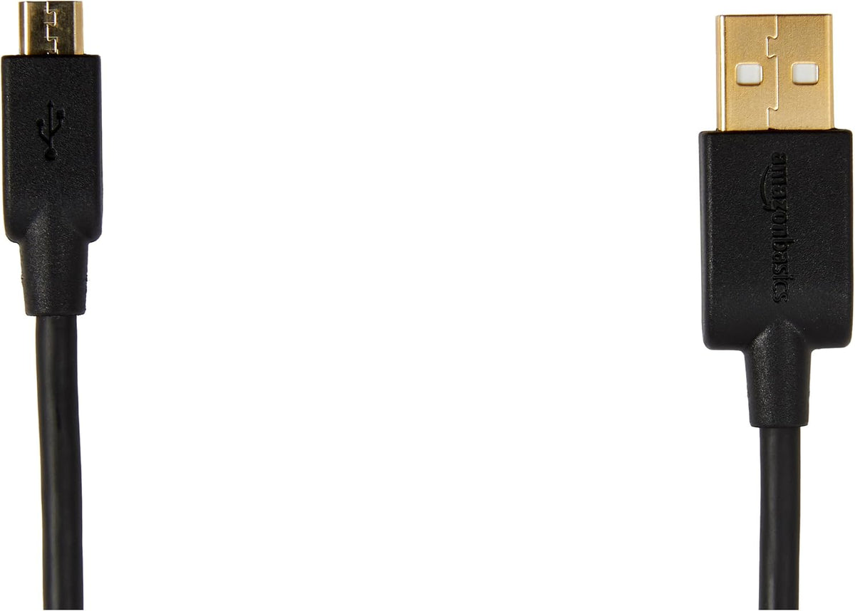 Amazon Basics 5-Pack USB-A to Micro USB Charging Cable, 480Mbps Transfer Speed with Gold-Plated Plugs, USB 2.0, 3 m, Black