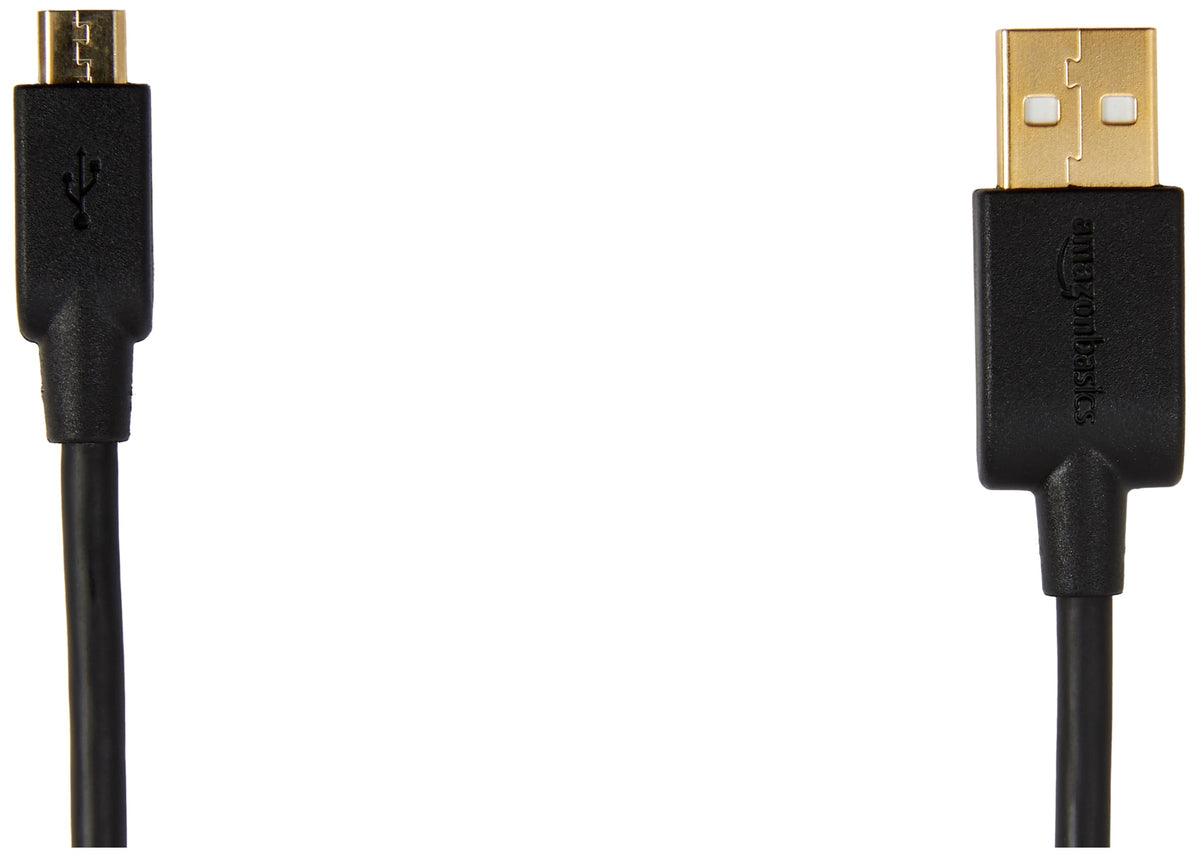 Amazon Basics 5-Pack USB-A to Micro USB Charging Cable, 480Mbps Transfer Speed with Gold-Plated Plugs, USB 2.0, 3 m, Black