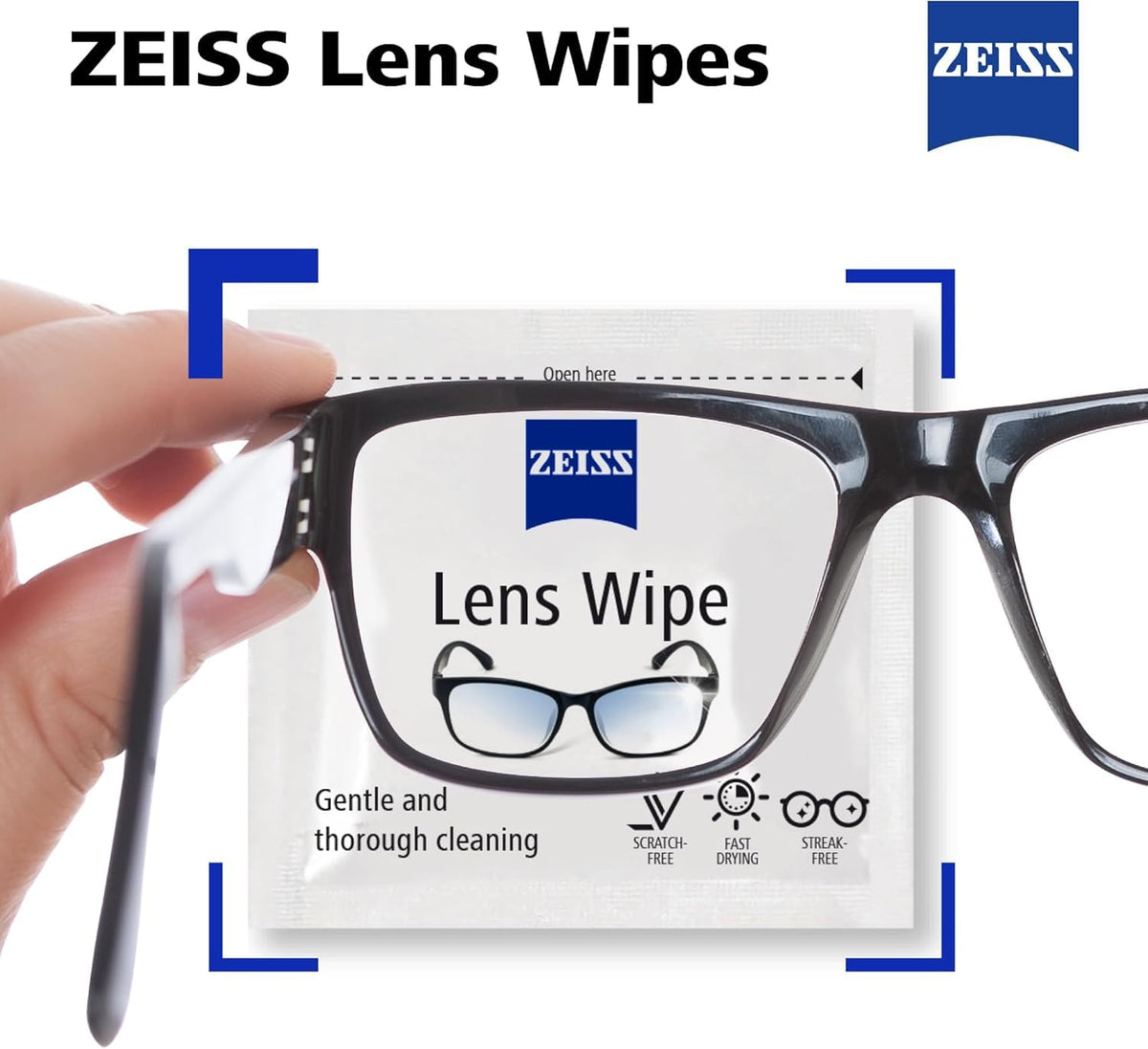 ZEISS Sunglasses Wipes, Removes Fingerprints, Suncream, Dirt, Dust & Oil. Individually Packed Pre-Moistened Wipes Perfect to use at Home or On-The-Go. Fast-Drying and Portable. 8 Packs x 10 Wipes