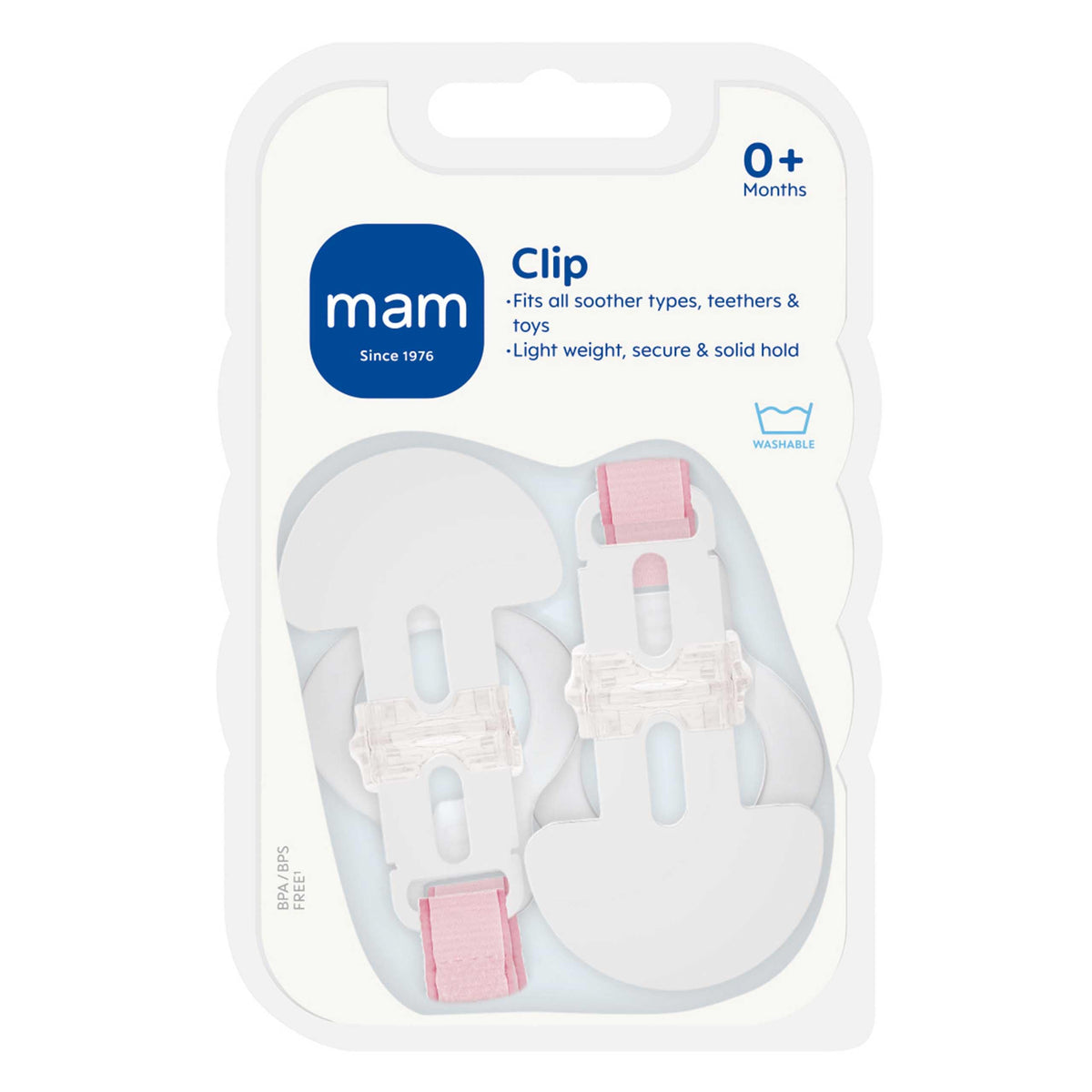 MAM Dummy Clip | 2 Pack | Baby Soother Clips Fit All MAM Soothers | Adjustable Length and Lightweight Design | Baby Accessories | Pink | Dummies Not Included