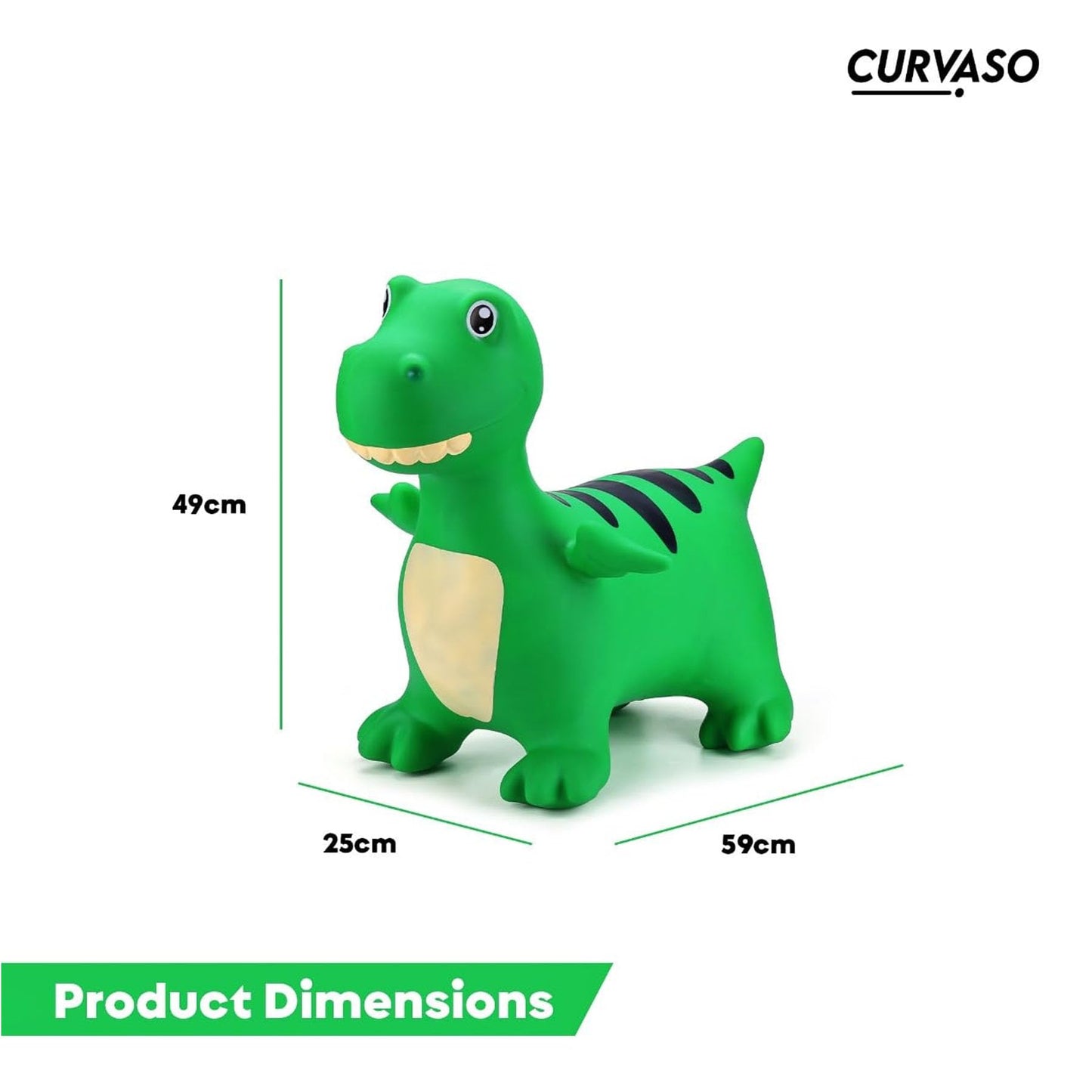 Green Dino Animal Bouncy Jump Space Hopper Inflatable Ride On Kids Children's Fun Toy Gift For Boys Girls Indoors Outdoors Pump Included PA7041