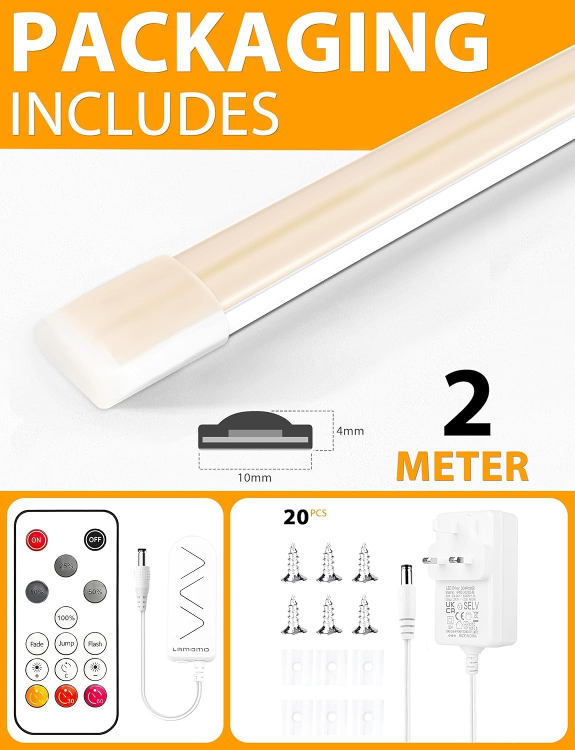 Lamomo COB LED Strip Light 5M, White Dimmable Neon Rope with Remote