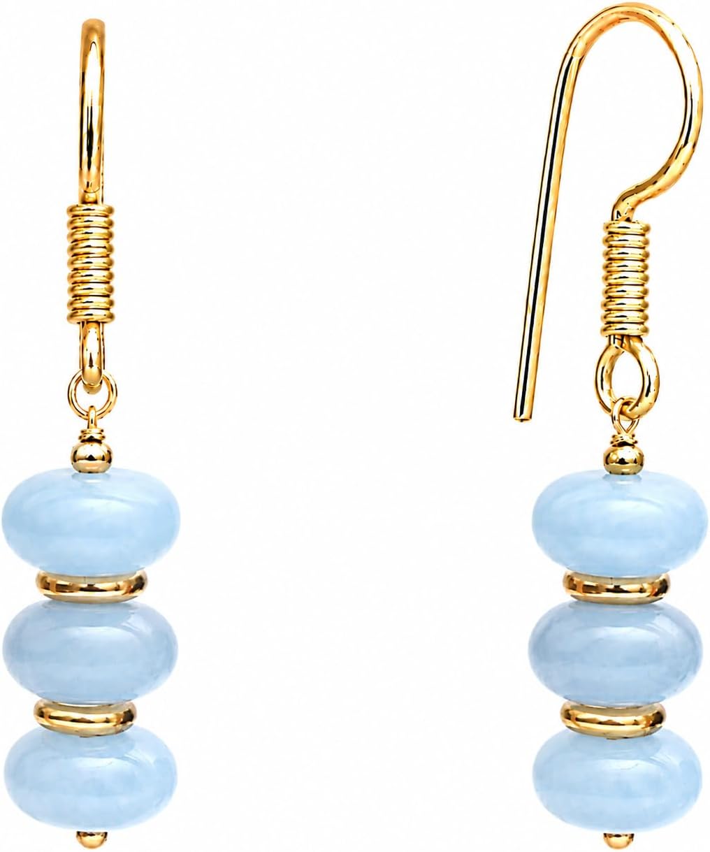Gempires Natural Gemstone Rondelle Bead Earrings for Women | 8mm Beaded Drop Dangle Earrings | Gold Plated Hypoallergenic Hook Jewelry | Handmade Lightweight Crystal Earrings