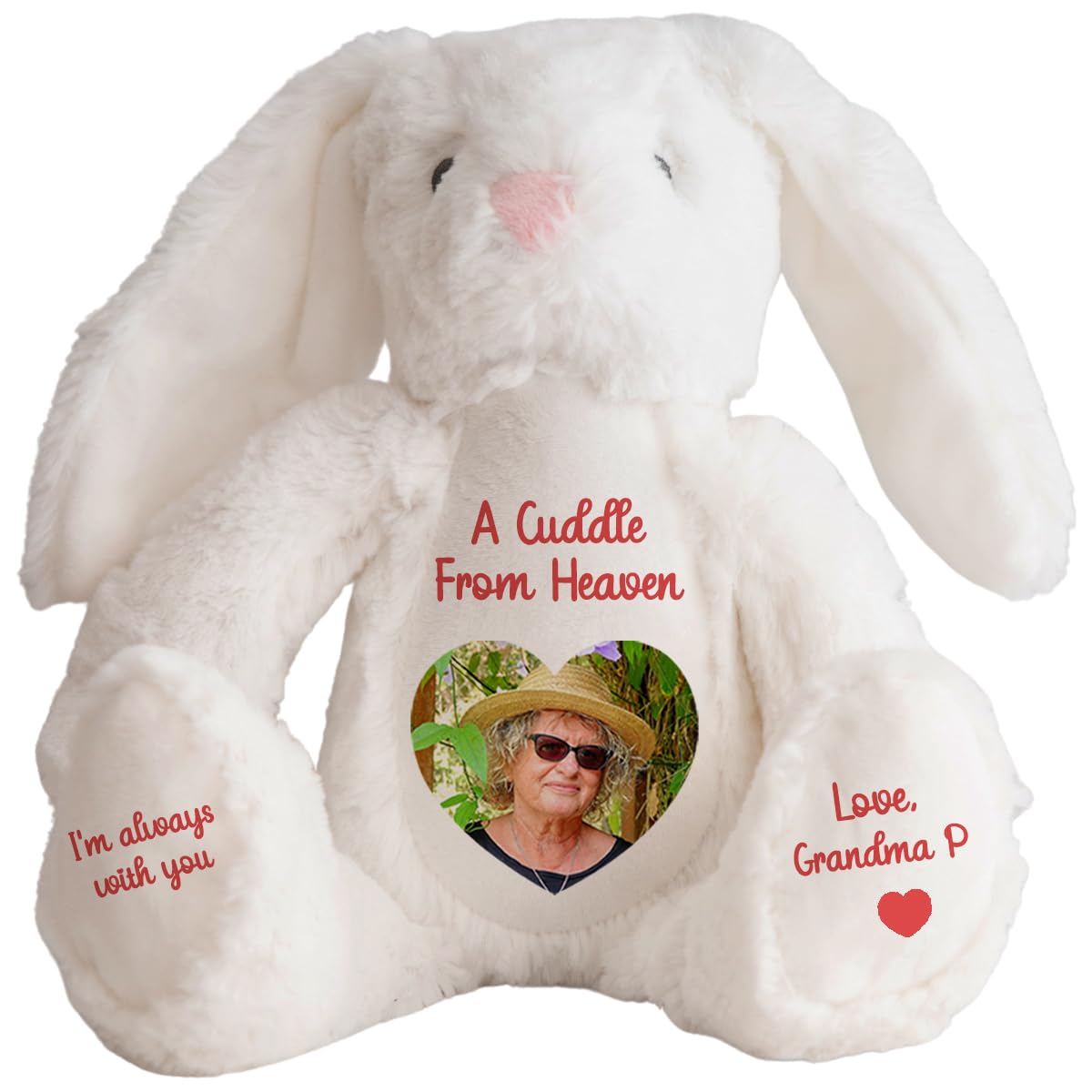 Personalised Memory Teddy Bear with Heart-Shaped Photo – “A Cuddle From Heaven” Keepsake Gift – 28 Bear Styles – Add Your Text & Choose Colour – Custom Memorial Bear (White Angel Teddy)