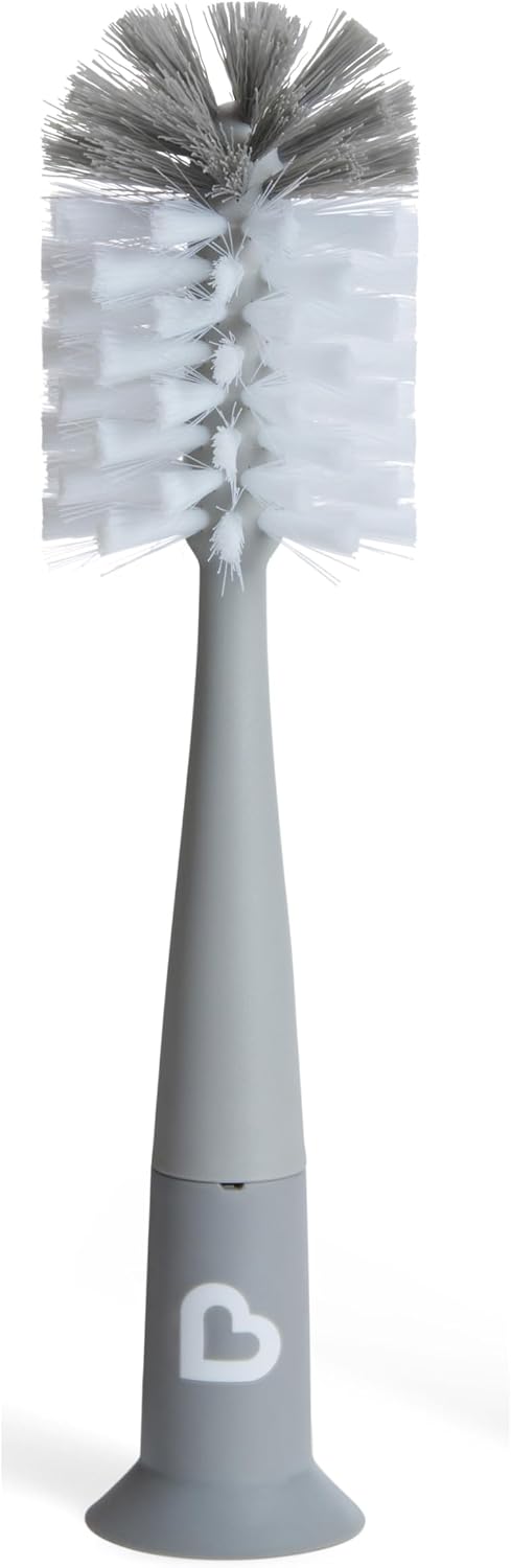 Munchkin 1 Pack Bristle Bottle Brush for Baby Cups | Built-in Teat | Grey