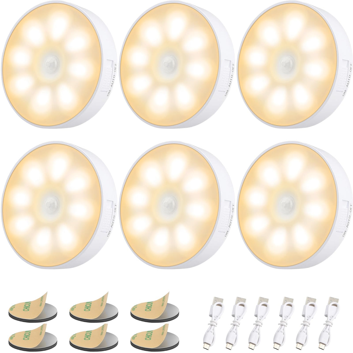 Motion Sensor Lights Indoor, 3 Pack Night Light, Warm Yellow