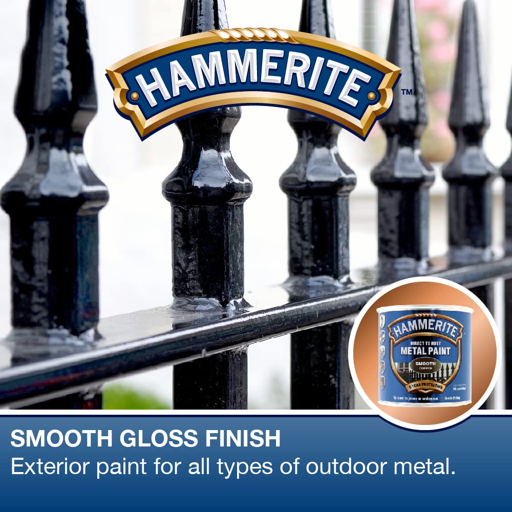 Hammerite Direct to Rust Metal Paint - Smooth Black Finish 250ML, 5084863