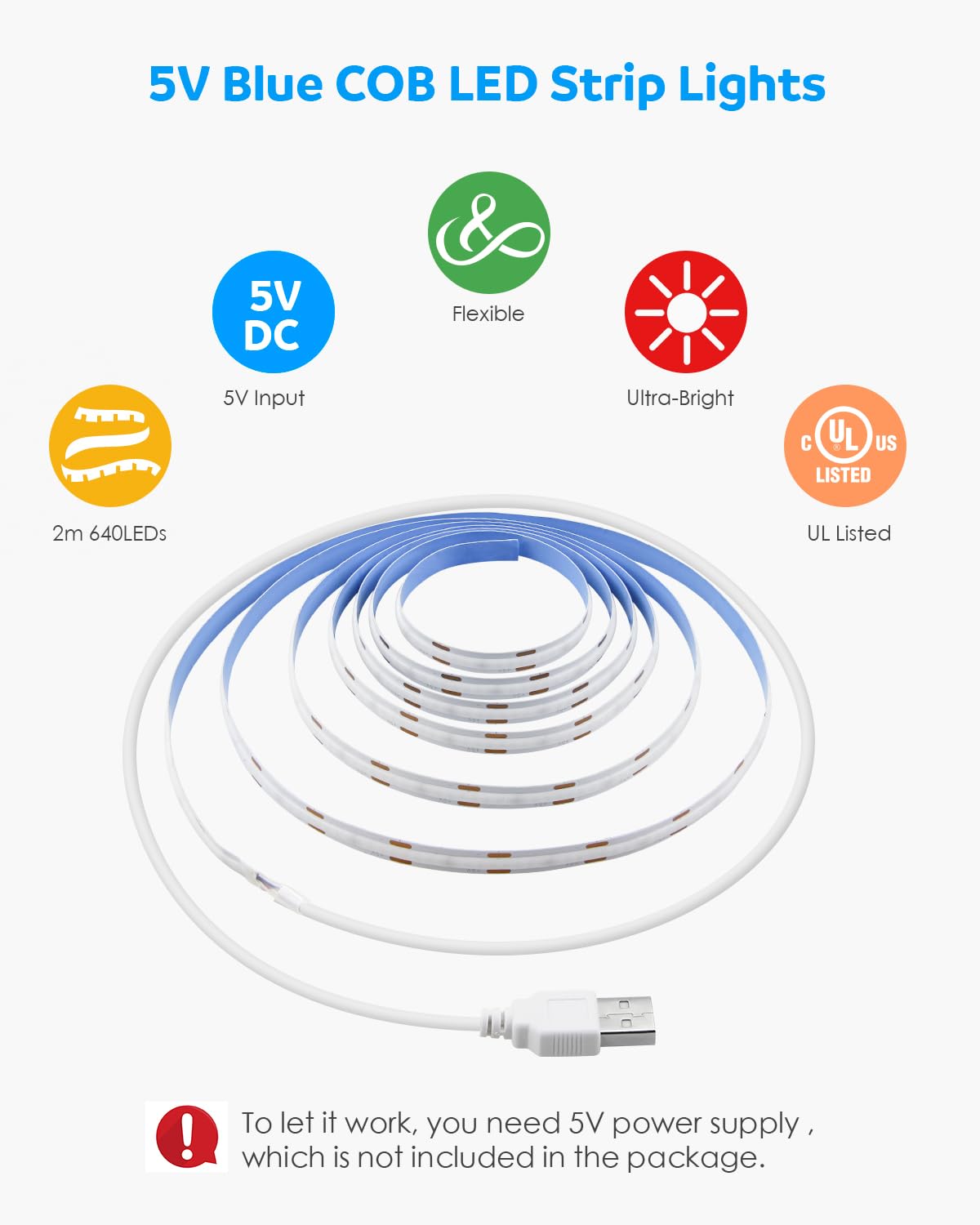 Aclorol 12V Red LED Lights for Bedroom 5M Fleixible COB LED Strip Light
