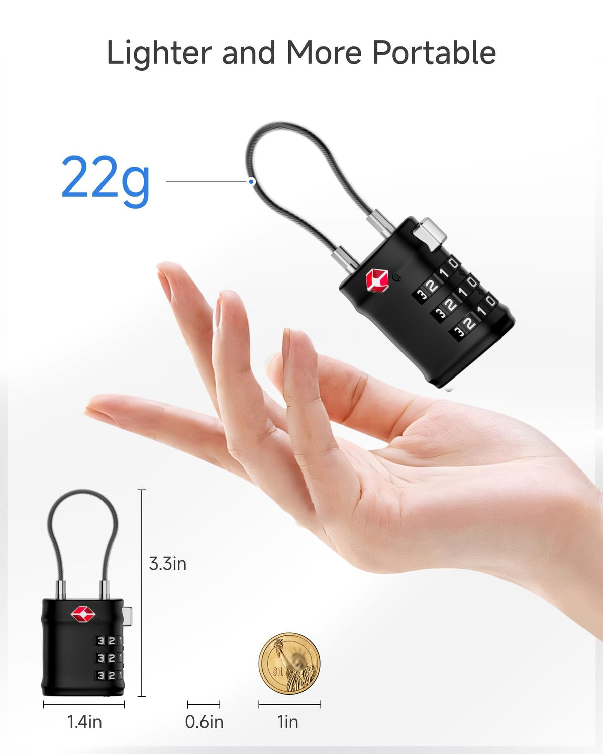 LUGGEX Suitcase Locks, Luggage Locks, TSA Approved Luggage Locks,Black,2