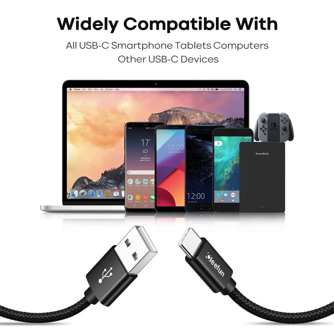 CLEEFUN 3M USB C Cable (2-Pack), Long PS5 Controller Charger Fast Charging