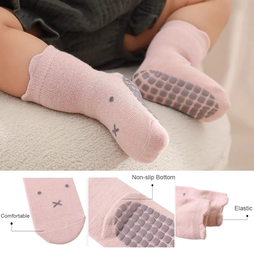 FedMois 5 Pairs Baby Kids Anti-slip Socks Cotton non skid Ankle Socks Animals