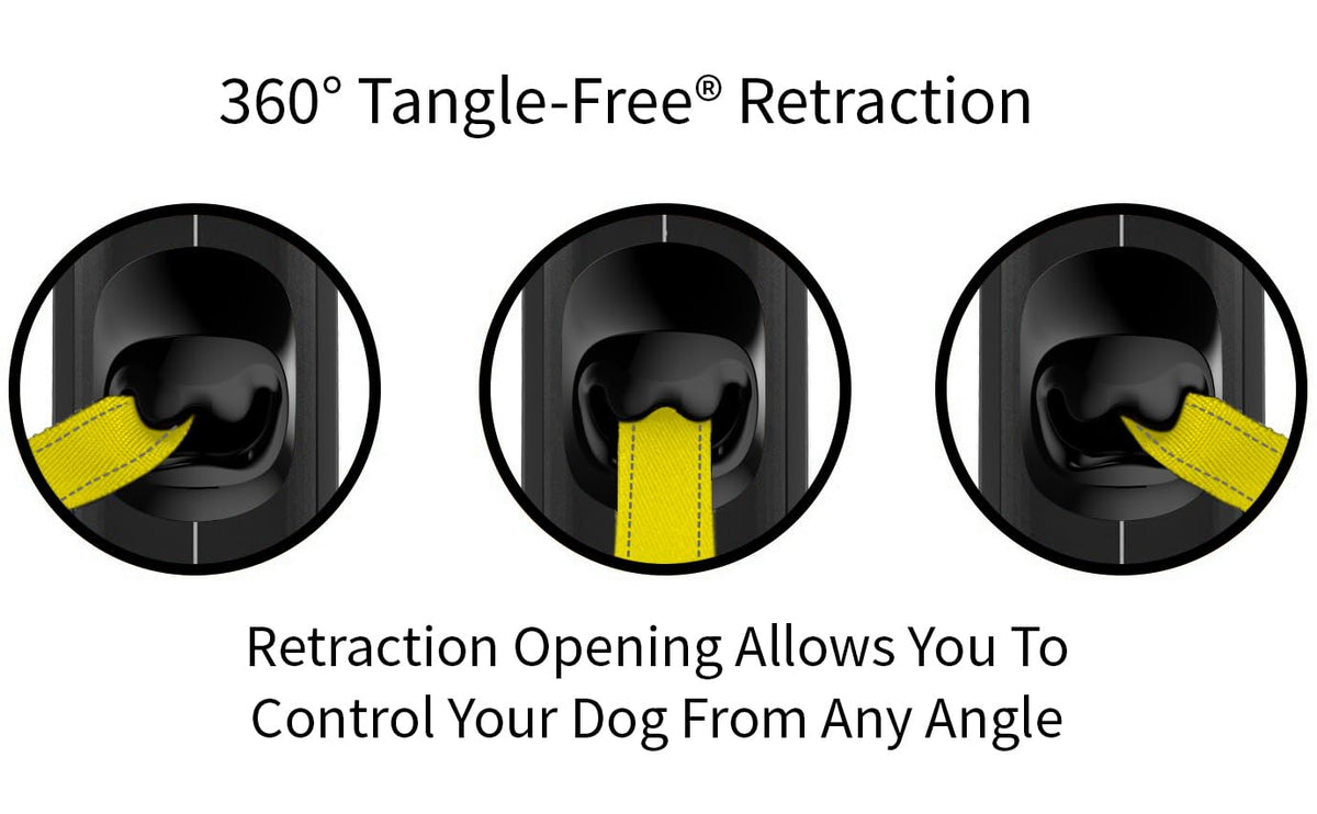 TUG 360° Tangle-Free Retractable Dog Lead for Up to 25 kg Dogs | 5 m Strong Nylon Tape | One-Handed Brake, Pause, Lock (Medium, White/Orange)