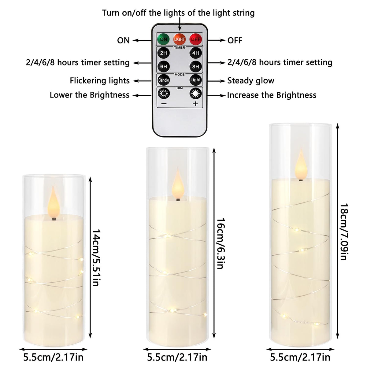 LIVEN Flickering Flameless Candles Battery Operated with Remote,Led Pillar Candles with Realistic Moving Wick Candles for Halloween,Christmas,Home Decor Pack of 12 (D2.2 xH 5" 6" 7")(White)
